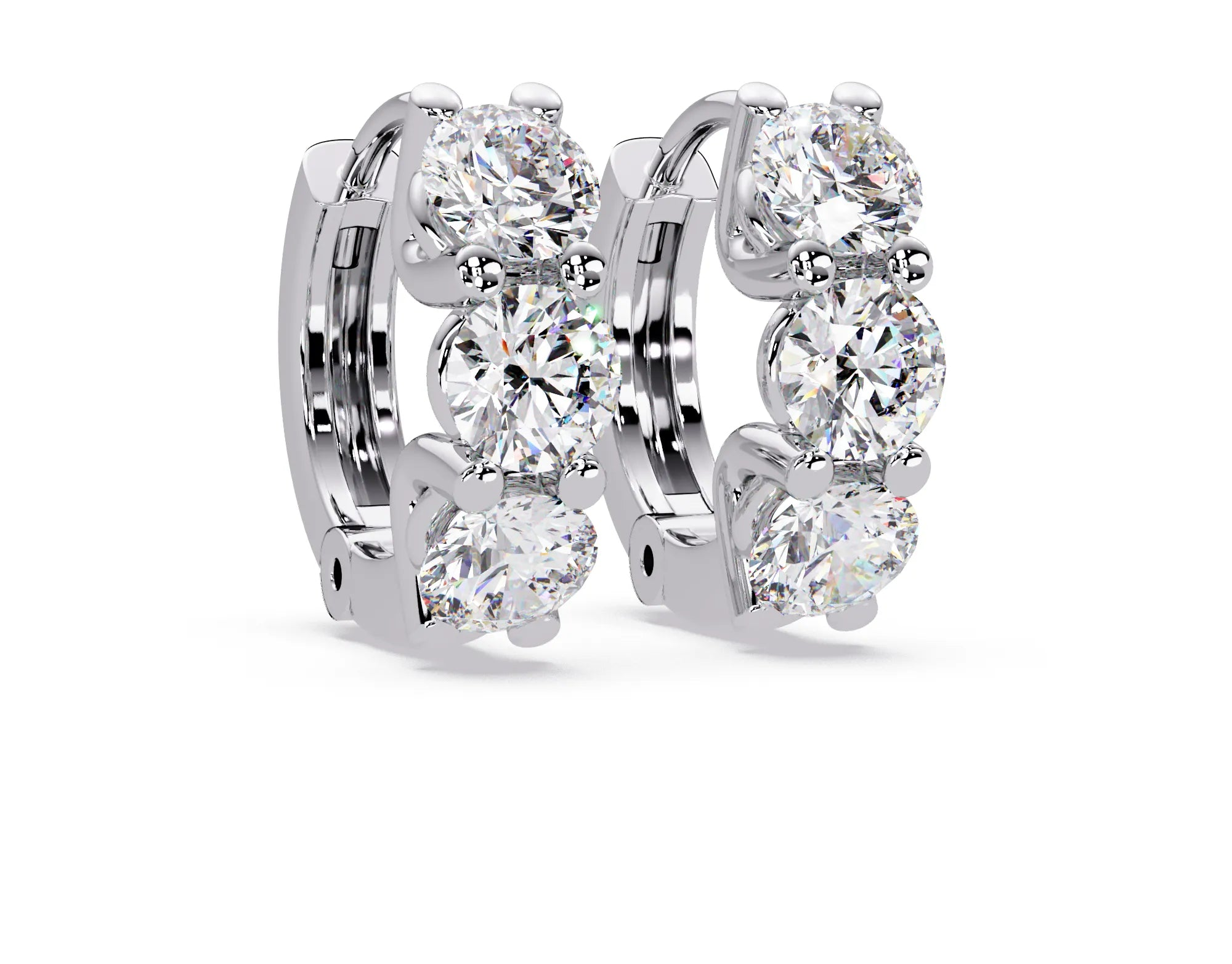 IGI Certified- 3 Ct. Lab Grown Diamond (VS/E-F) 3-Stone Diamond Hoop Earrings