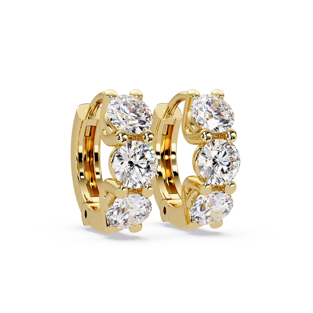 IGI Certified- 3 Ct. Lab Grown Diamond (VS/E-F) 3-Stone Diamond Hoop Earrings