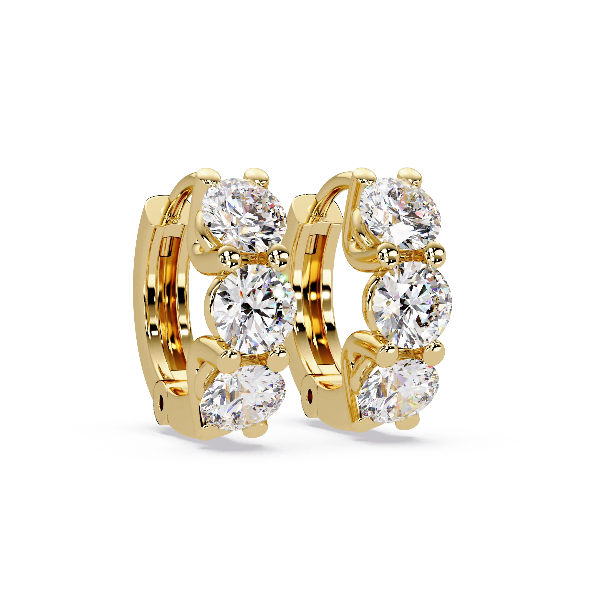 IGI Certified- 3 Ct. Lab Grown Diamond (VS/E-F) 3-Stone Diamond Hoop Earrings