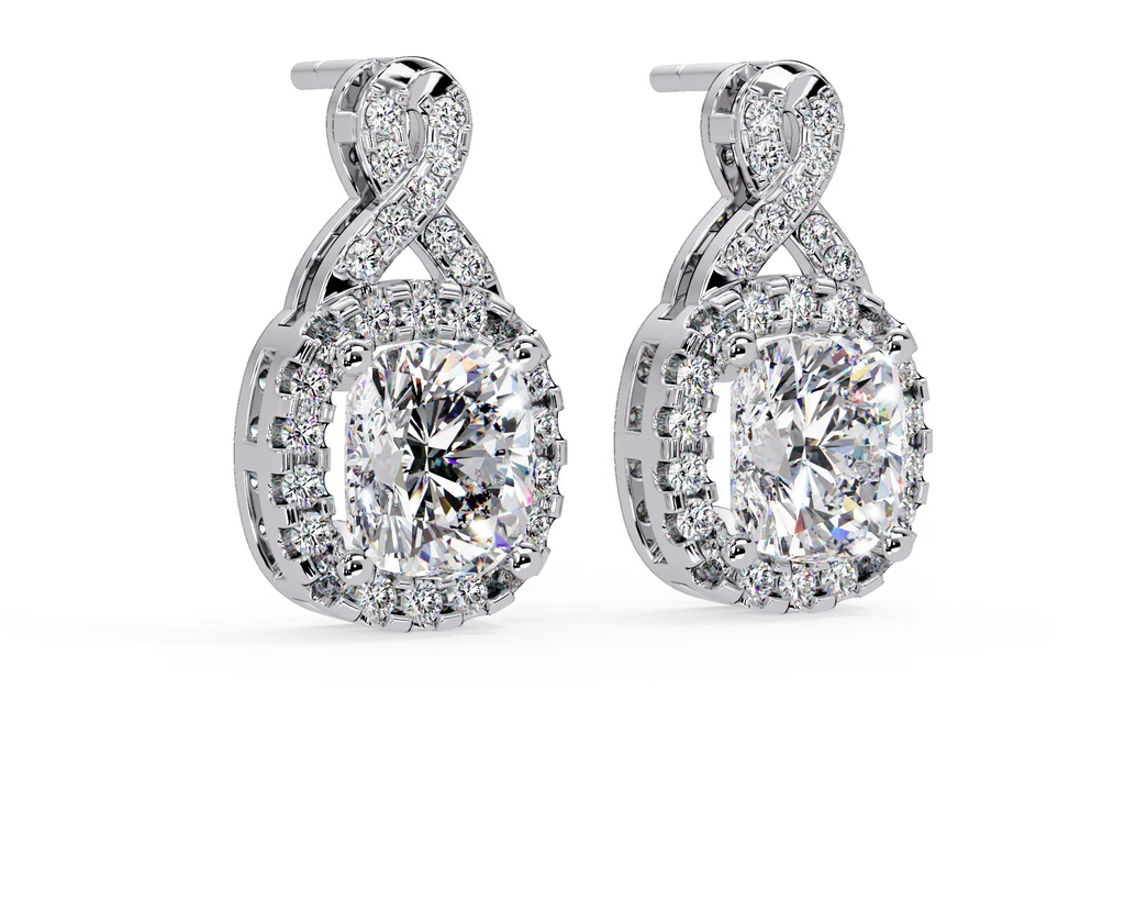 IGI Certified- 3 Ct. Lab Grown Diamond (VS/E-F) Cushion Cut Diamond Drop Earrings in Yellow Gold Earring