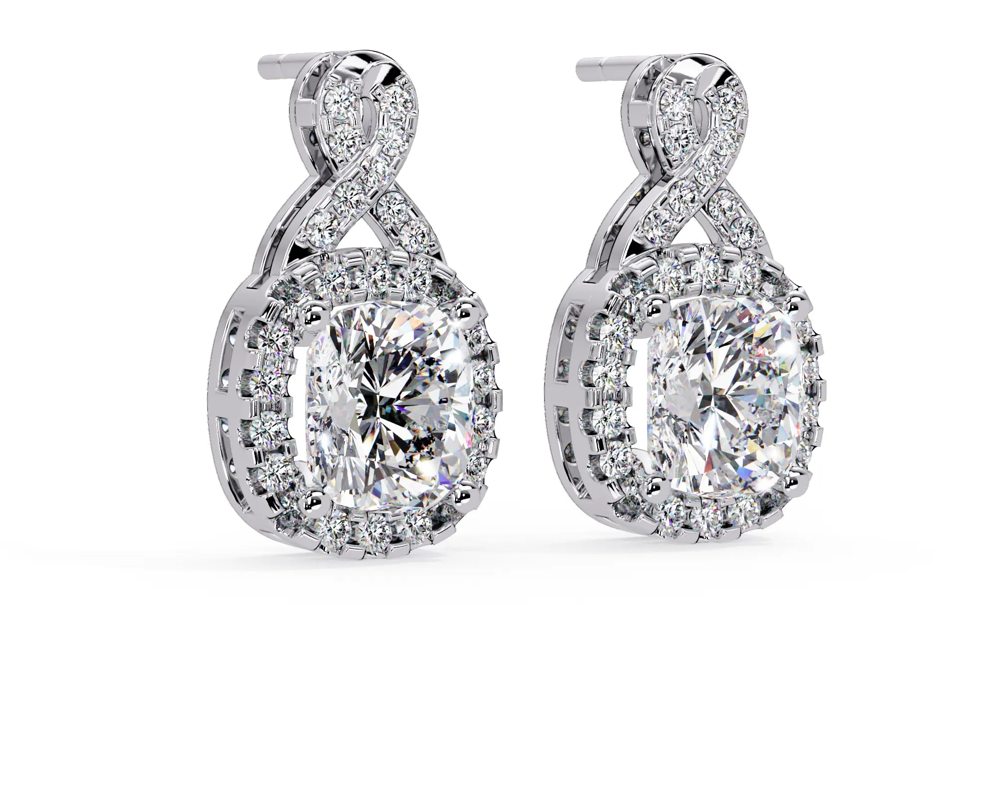 IGI Certified- 3 Ct. Lab Grown Diamond (VS/E-F) Cushion Cut Diamond Drop Earrings in Yellow Gold Earring