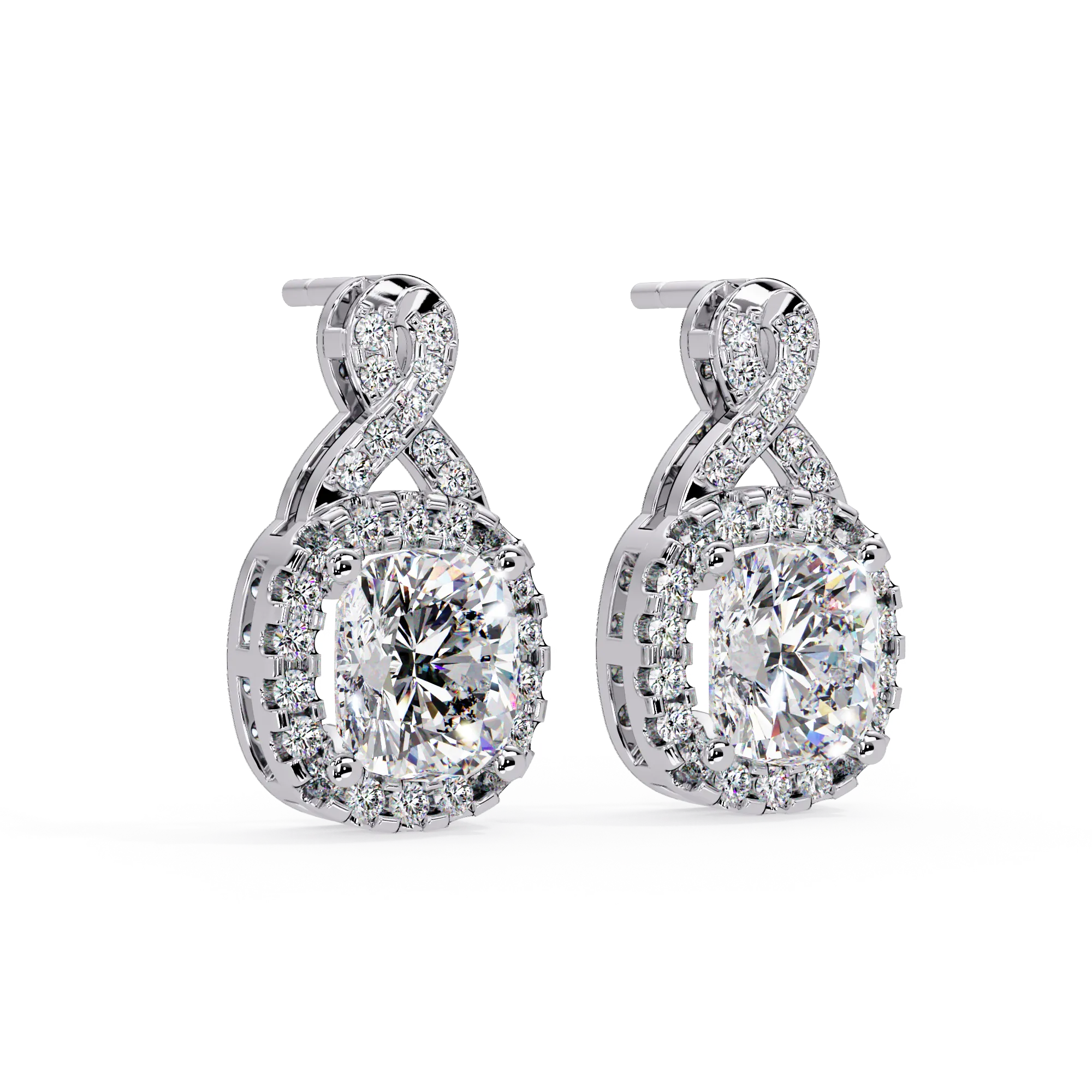 IGI Certified- 3 Ct. Lab Grown Diamond (VS/E-F) Cushion Cut Diamond Drop Earrings in Yellow Gold Earring