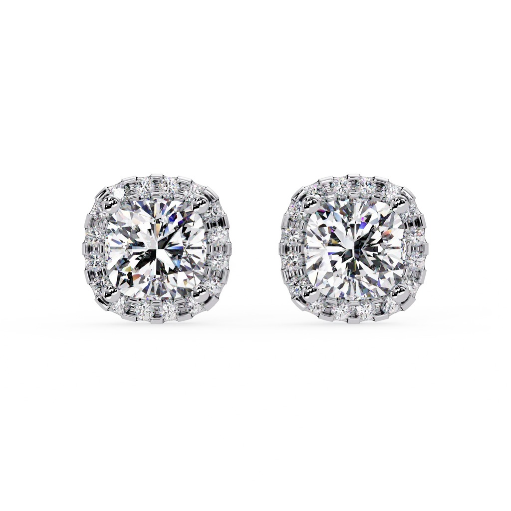 IGI Certified- 4 Ct. Lab Grown Diamond (VS/E-F) Cushion Cut Diamond Earrings with Halo Setting Earring