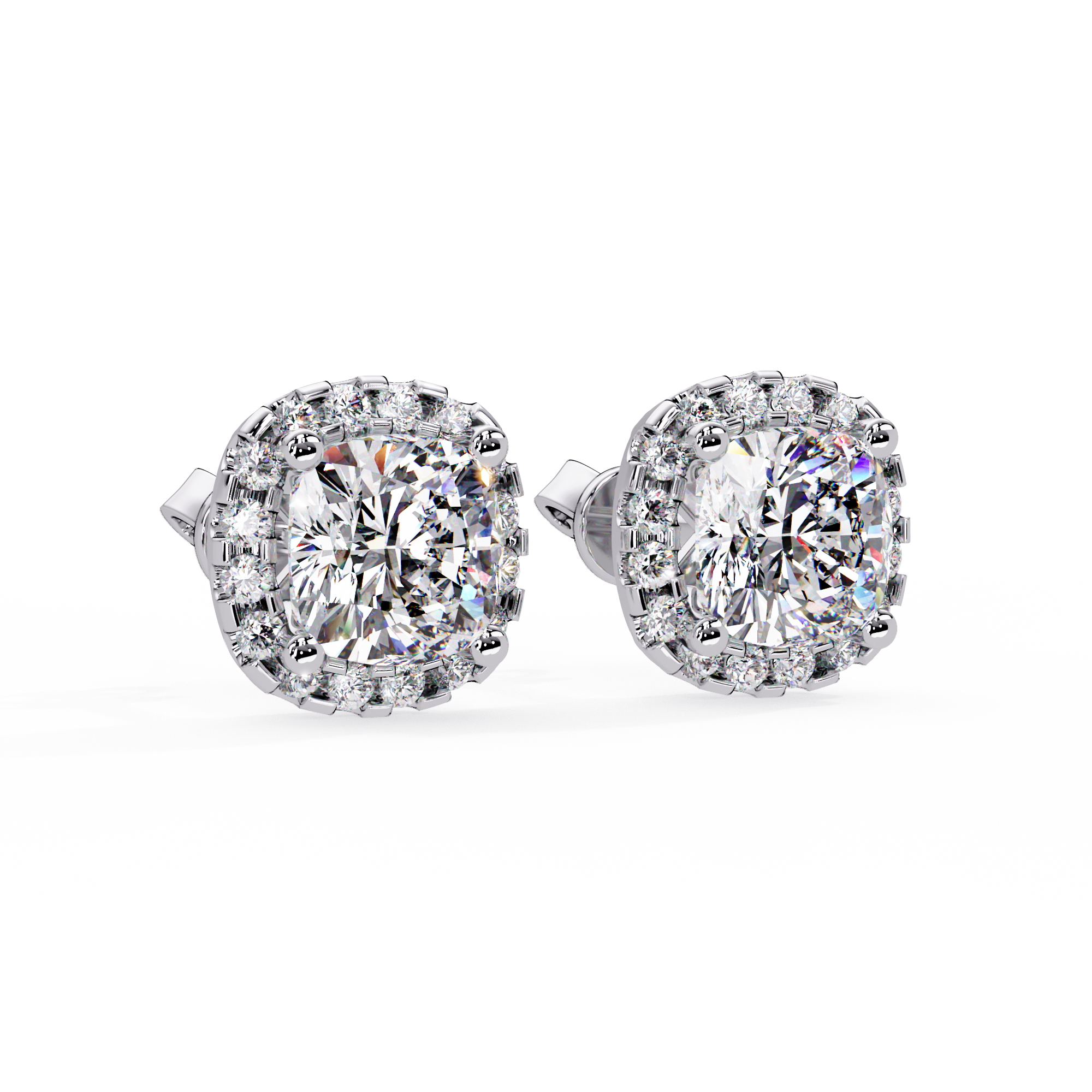 IGI Certified- 4 Ct. Lab Grown Diamond (VS/E-F) Cushion Cut Diamond Earrings with Halo Setting Earring