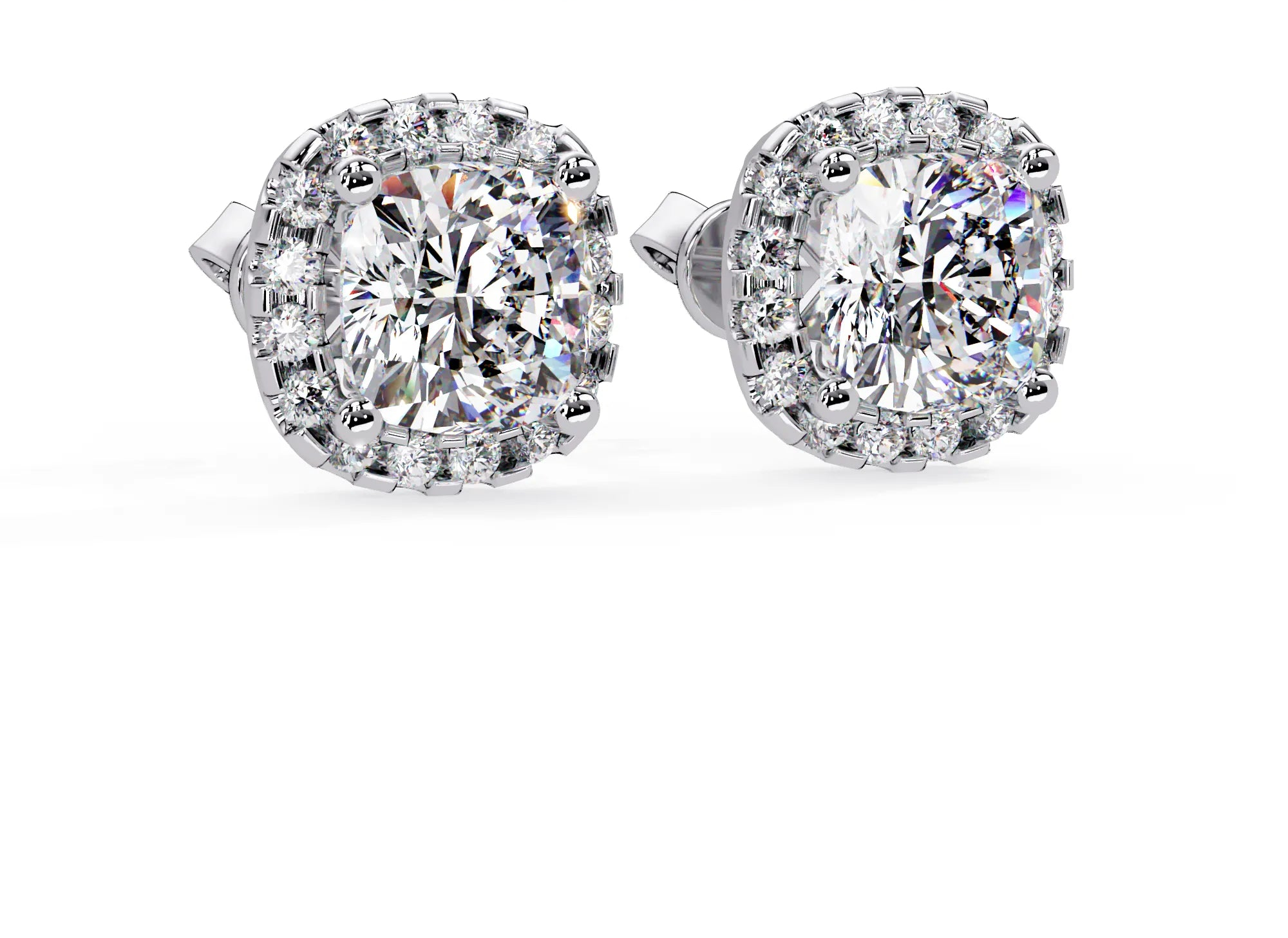 IGI Certified- 4 Ct. Lab Grown Diamond (VS/E-F) Cushion Cut Diamond Earrings with Halo Setting Earring