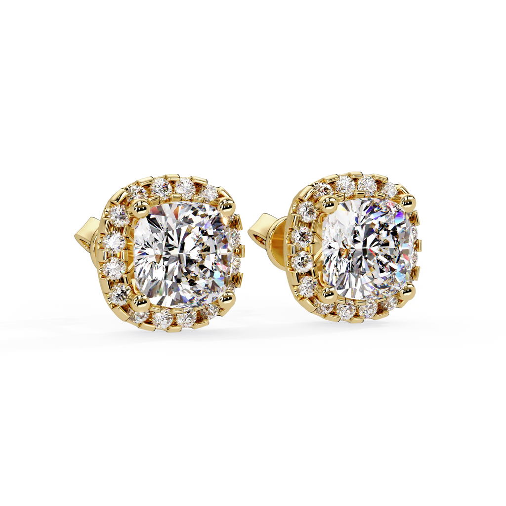 IGI Certified- 4 Ct. Lab Grown Diamond (VS/E-F) Cushion Cut Diamond Earrings with Halo Setting Earring
