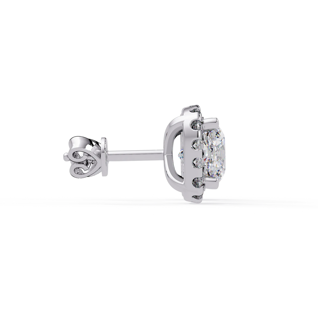 IGI Certified- 4 Ct. Lab Grown Diamond (VS/E-F) Cushion Cut Diamond Earrings with Halo Setting Earring