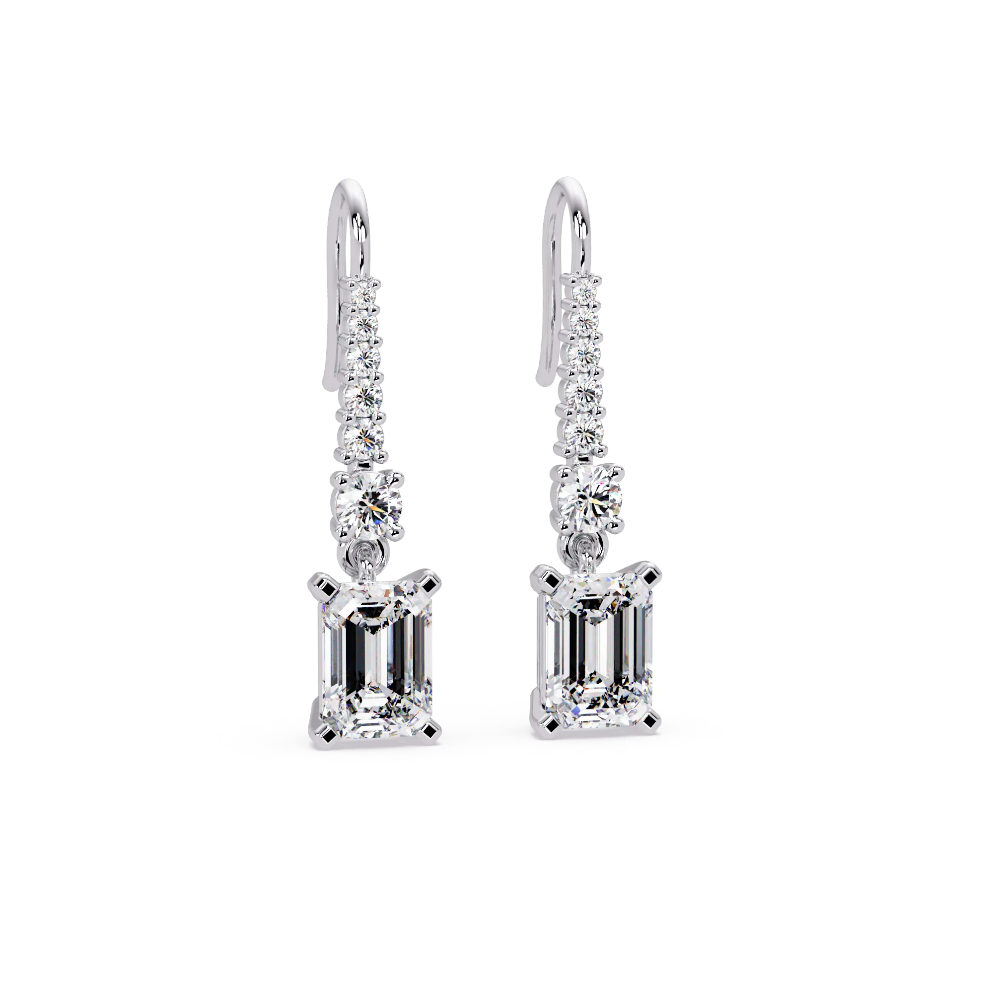 IGI Certified- 2.25 Ct. Lab Grown Diamond (VS/E-F) Emerald Cut Diamond Dangle Earrings
