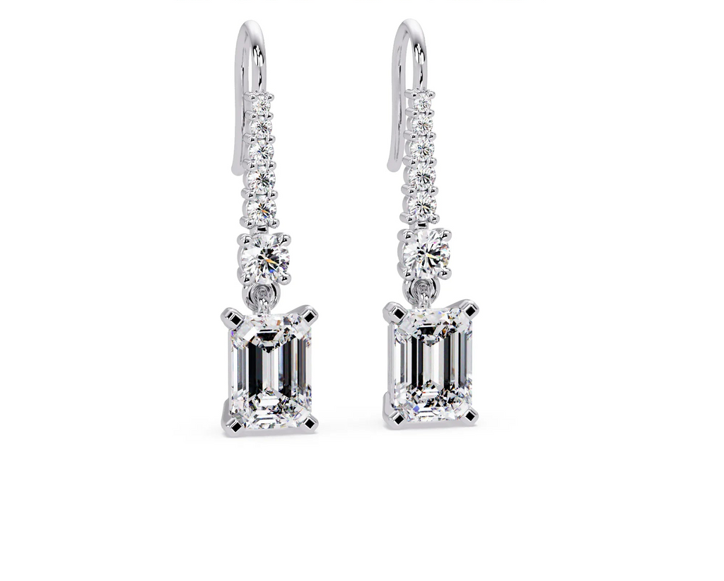 IGI Certified- 2.25 Ct. Lab Grown Diamond (VS/E-F) Emerald Cut Diamond Dangle Earrings