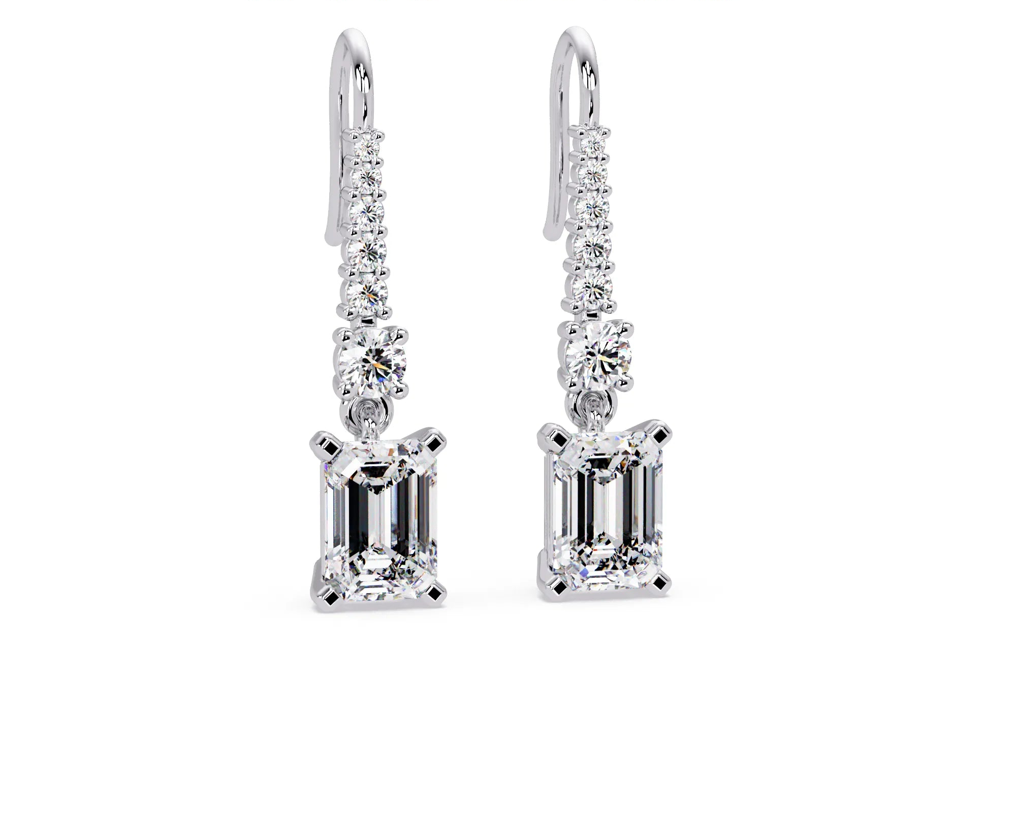 IGI Certified- 2.25 Ct. Lab Grown Diamond (VS/E-F) Emerald Cut Diamond Dangle Earrings