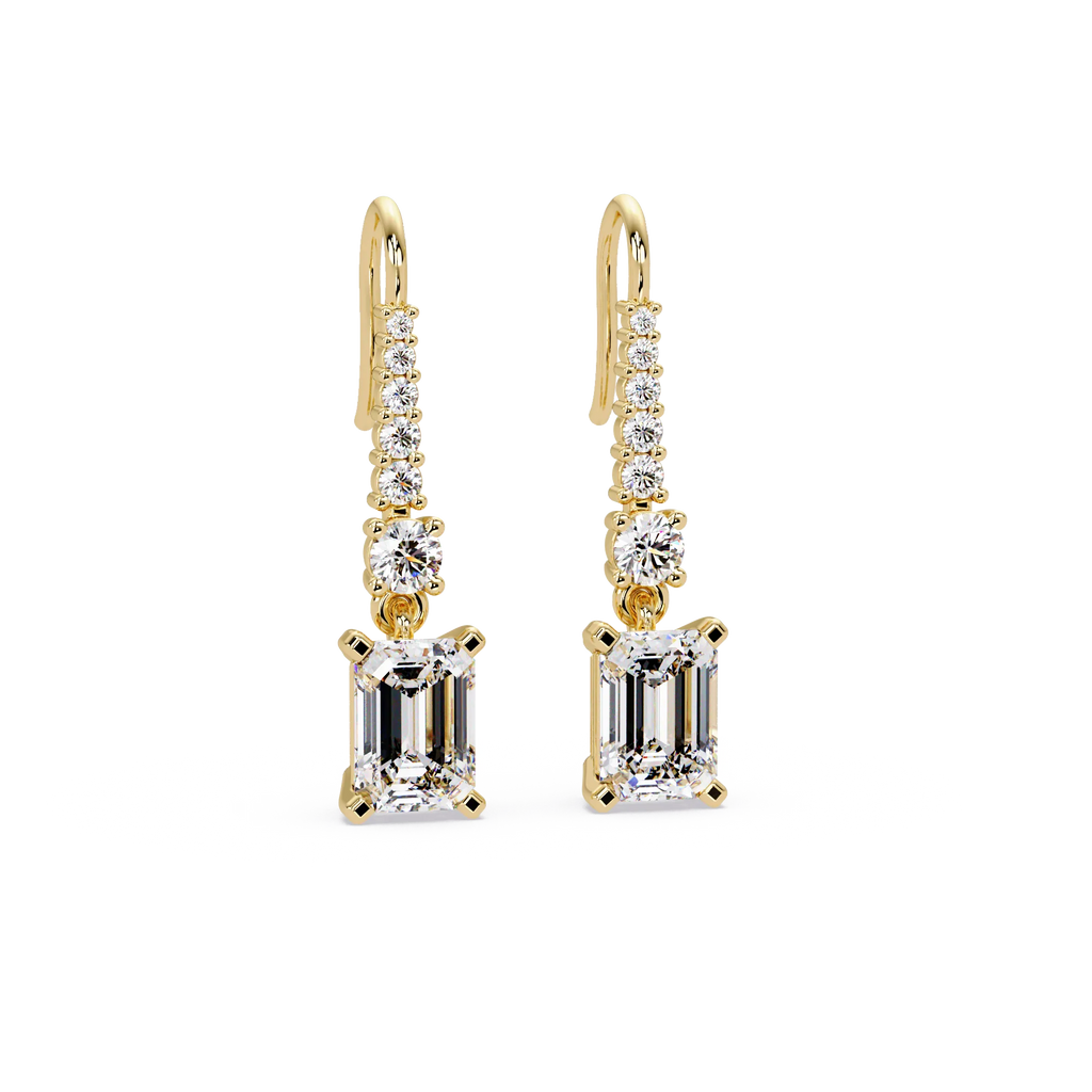 IGI Certified- 2.25 Ct. Lab Grown Diamond (VS/E-F) Emerald Cut Diamond Dangle Earrings
