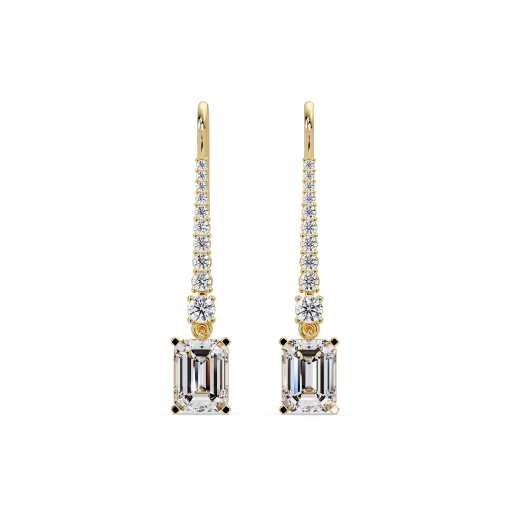 IGI Certified- 3.75 Ct. Lab Grown Diamond (VS/E-F) Glamorous Emerald Cut Diamond Earrings with Sparkling Round Accents Earring
