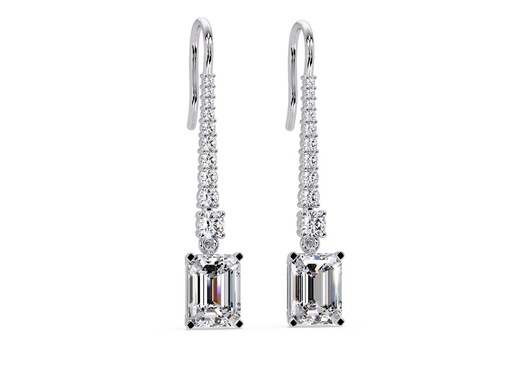 IGI Certified- 3.75 Ct. Lab Grown Diamond (VS/E-F) Glamorous Emerald Cut Diamond Earrings with Sparkling Round Accents Earring