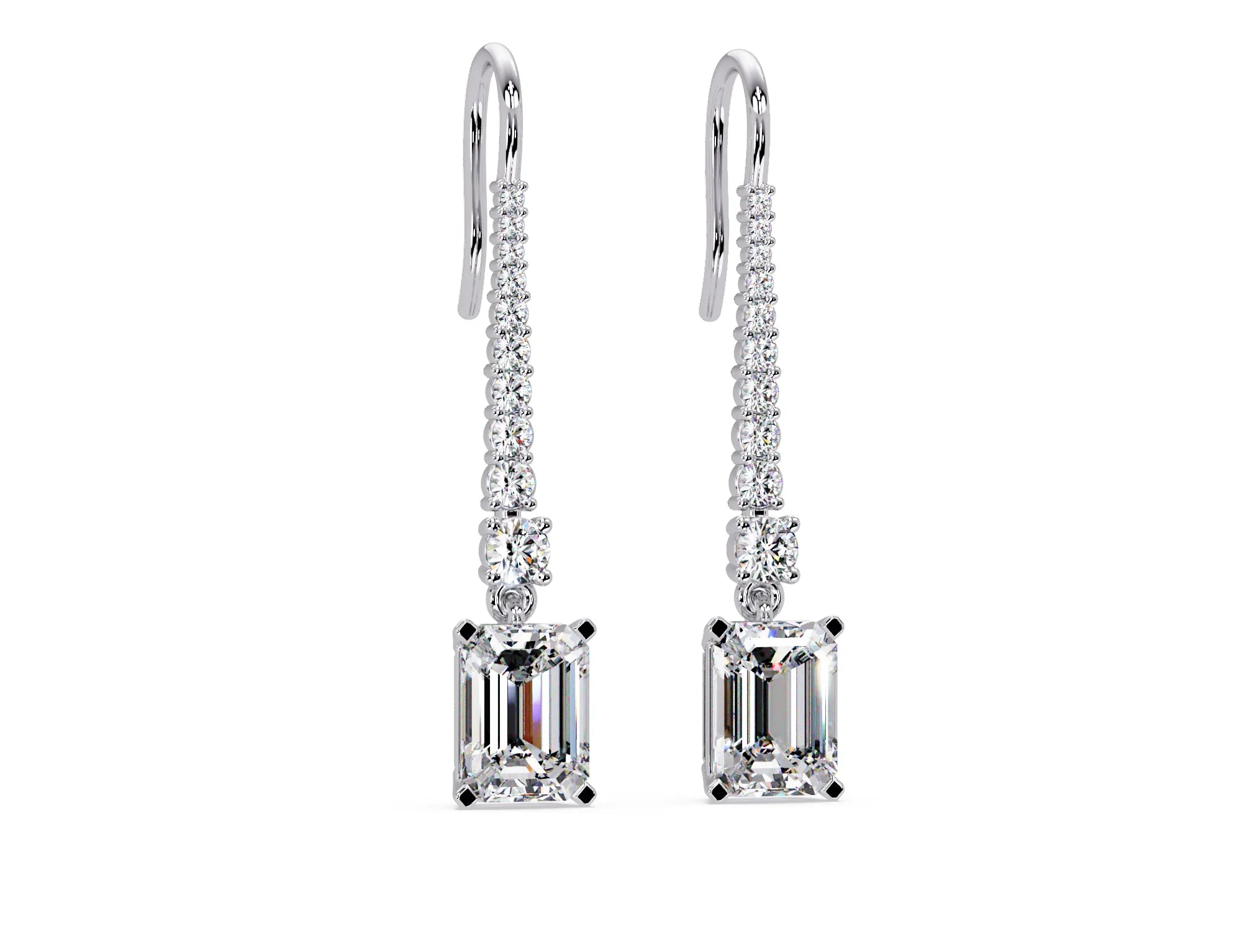 IGI Certified- 3.75 Ct. Lab Grown Diamond (VS/E-F) Glamorous Emerald Cut Diamond Earrings with Sparkling Round Accents Earring