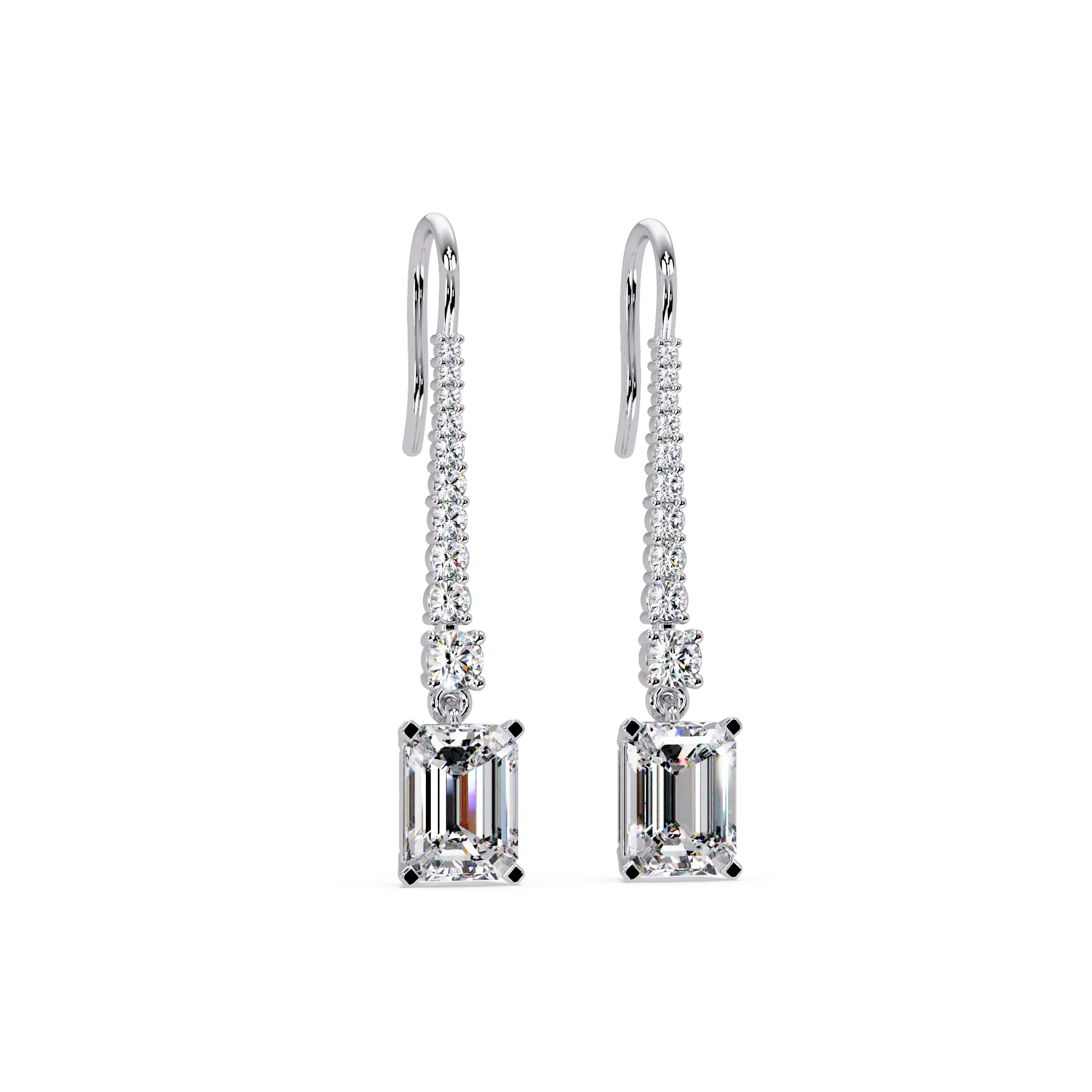 IGI Certified- 3.75 Ct. Lab Grown Diamond (VS/E-F) Glamorous Emerald Cut Diamond Earrings with Sparkling Round Accents Earring