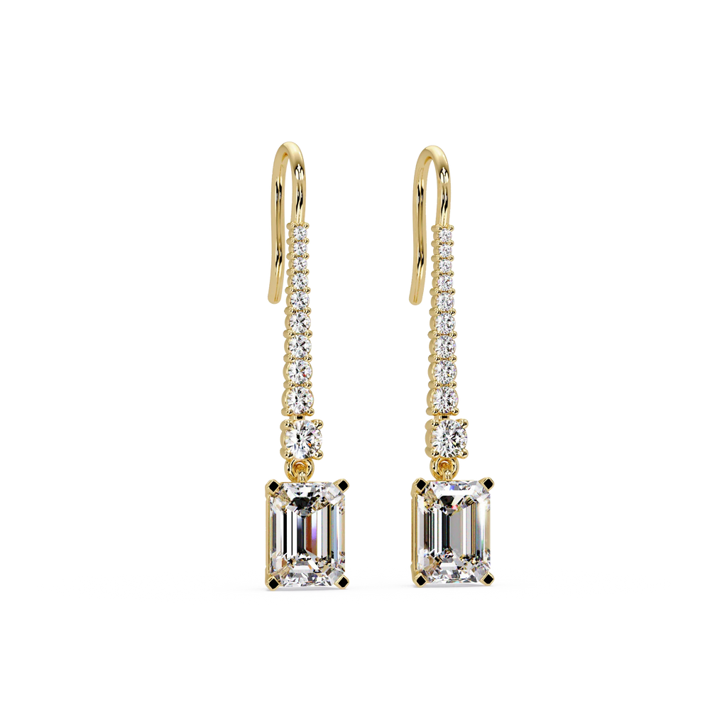 IGI Certified- 3.75 Ct. Lab Grown Diamond (VS/E-F) Glamorous Emerald Cut Diamond Earrings with Sparkling Round Accents Earring