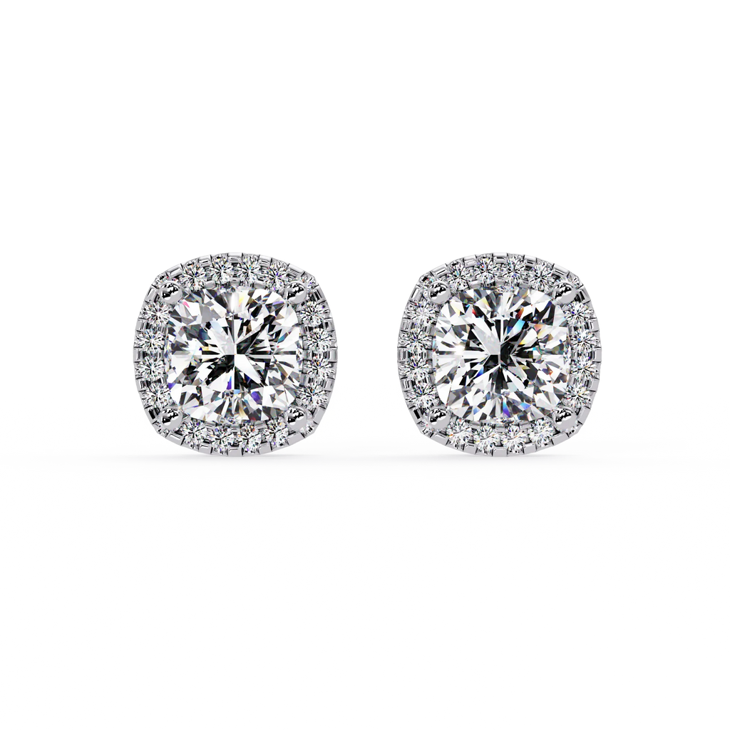 IGI Certified- 3 Ct. Lab Grown Diamond (VS/E-F) Vintage-Inspired Cushion Halo Diamond Studs Earring