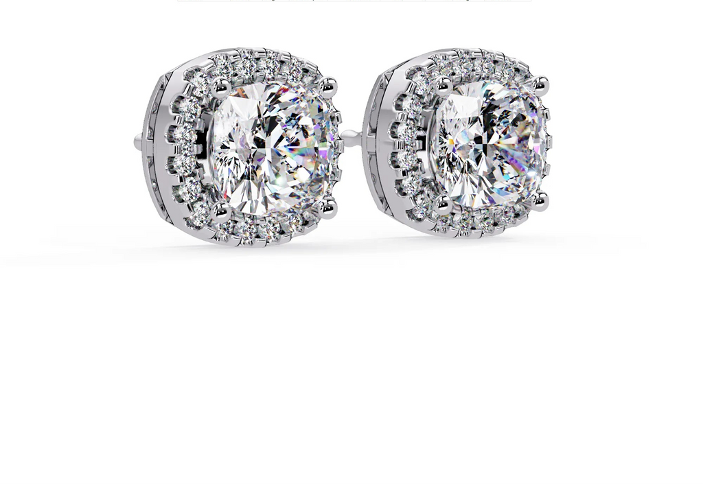 IGI Certified- 3 Ct. Lab Grown Diamond (VS/E-F) Vintage-Inspired Cushion Halo Diamond Studs Earring