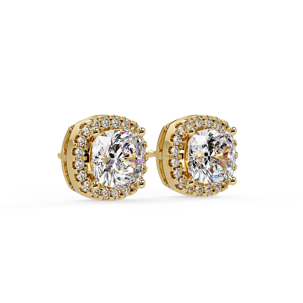 IGI Certified- 3 Ct. Lab Grown Diamond (VS/E-F) Vintage-Inspired Cushion Halo Diamond Studs Earring