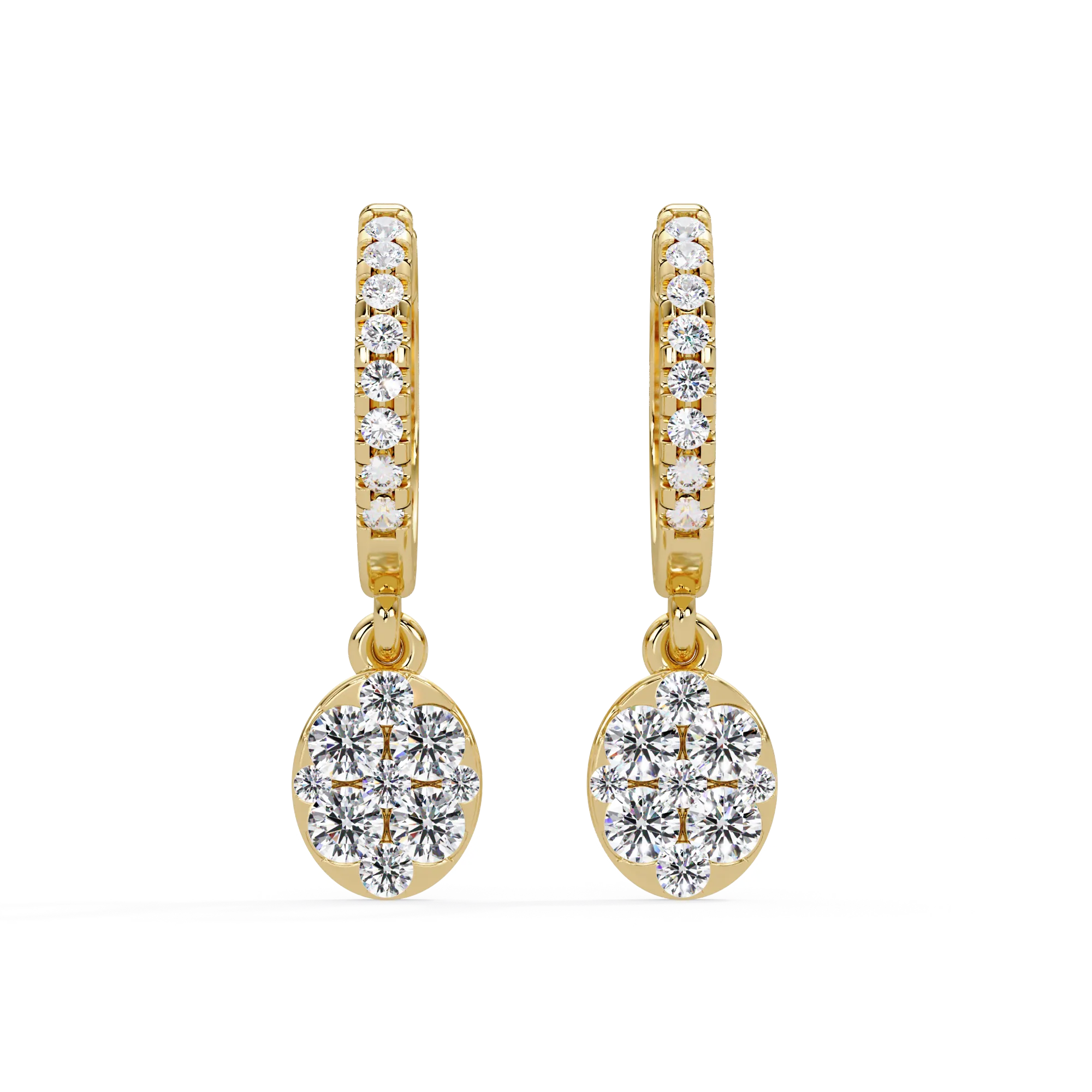 IGI Certified- 1.5 Ct. Lab Grown Diamond (VS/E-F) Diamond Hoop Dangle Earrings in Yellow and White Gold Earring