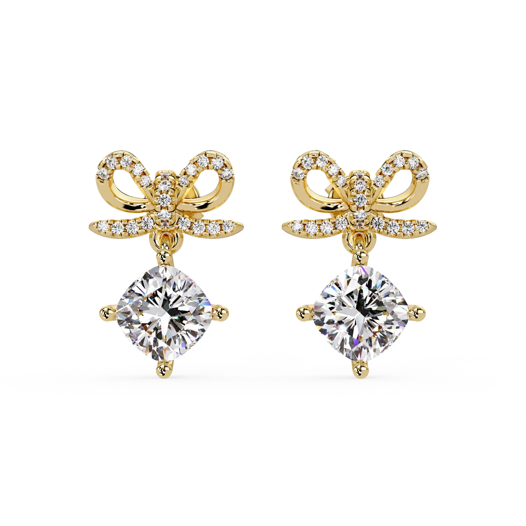IGI Certified- 2 Ct. Lab Grown Diamond (VS/E-F) "The Gift Bow" Diamond Dangle Earrings