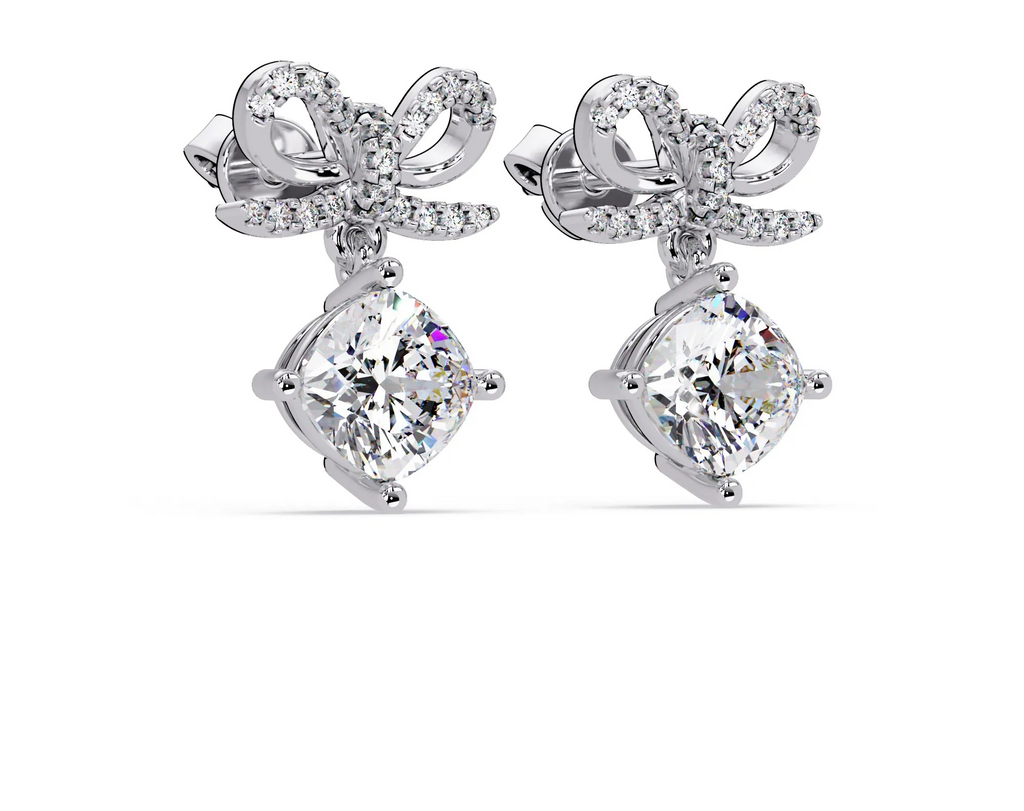 IGI Certified- 2 Ct. Lab Grown Diamond (VS/E-F) "The Gift Bow" Diamond Dangle Earrings