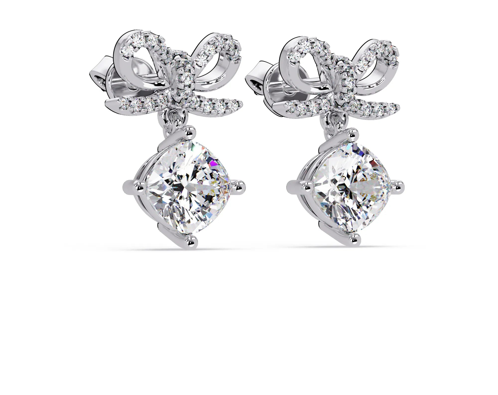 IGI Certified- 2 Ct. Lab Grown Diamond (VS/E-F) "The Gift Bow" Diamond Dangle Earrings