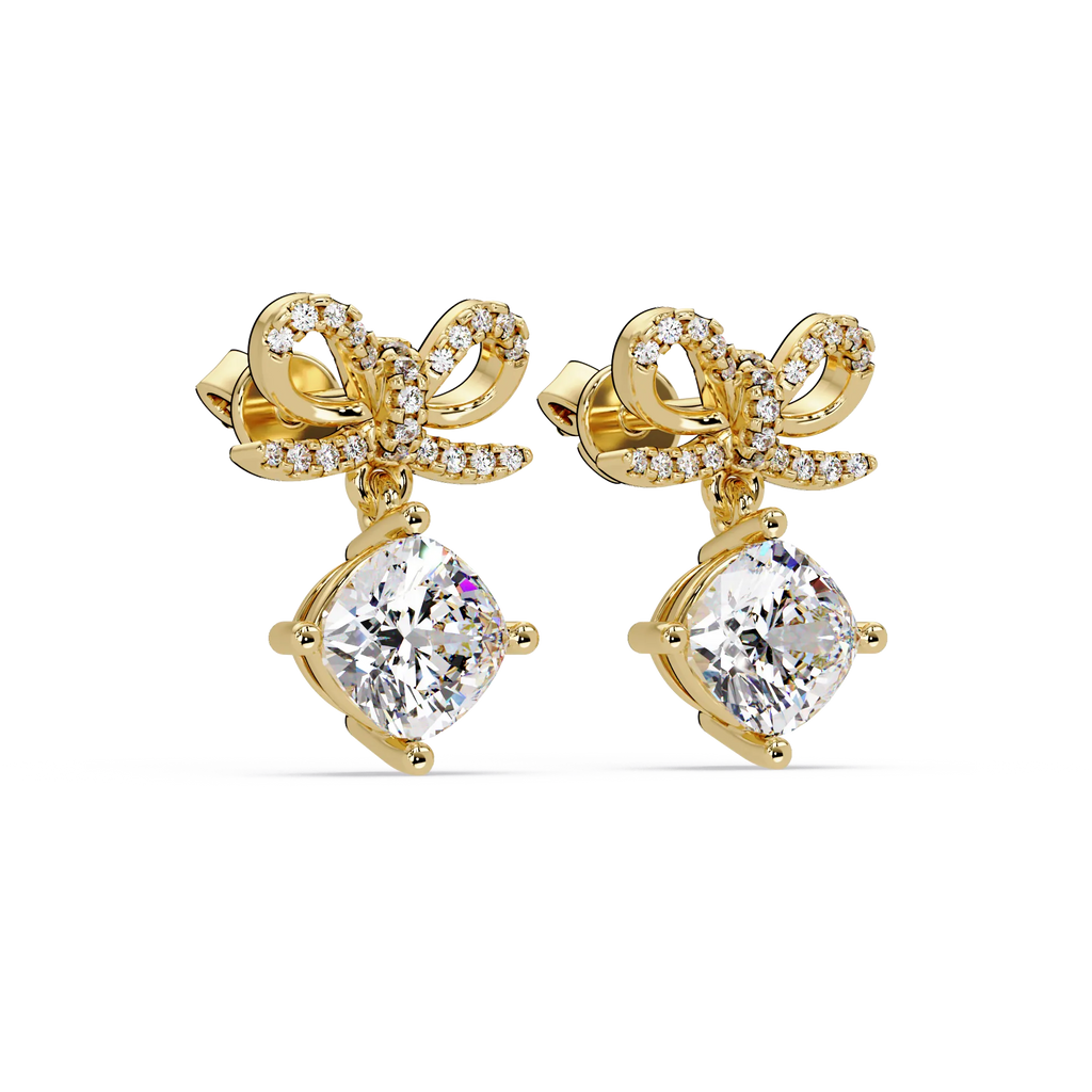 IGI Certified- 2 Ct. Lab Grown Diamond (VS/E-F) "The Gift Bow" Diamond Dangle Earrings