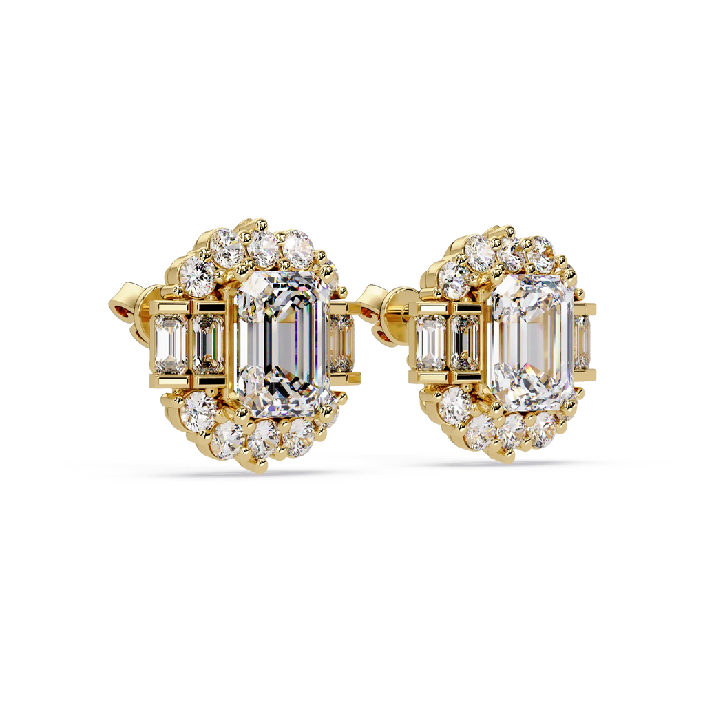 IGI Certified- 7 Ct. Lab Grown Diamond (VS/E-F) Art Deco Emerald-Cut Diamond Halo Earrings