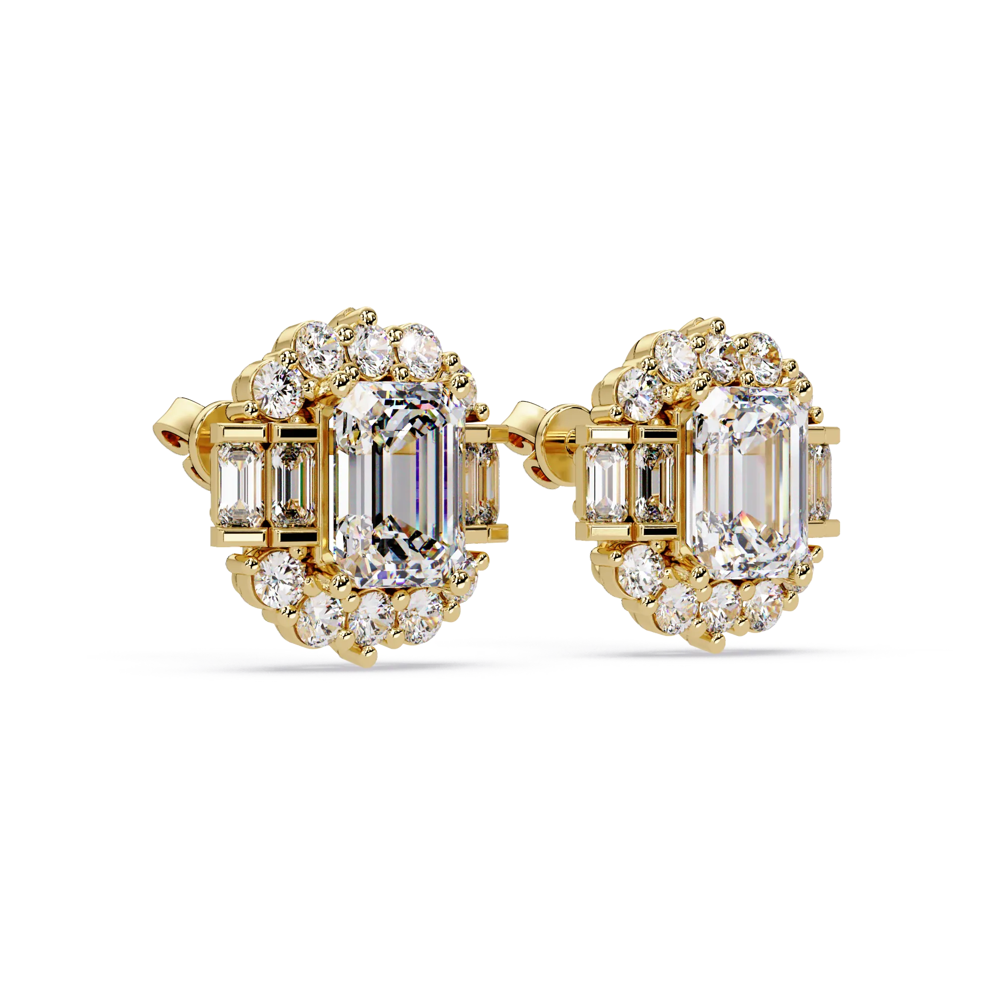 IGI Certified- 7 Ct. Lab Grown Diamond (VS/E-F) Art Deco Emerald-Cut Diamond Halo Earrings