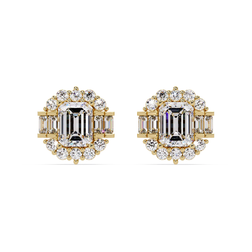IGI Certified- 7 Ct. Lab Grown Diamond (VS/E-F) Art Deco Emerald-Cut Diamond Halo Earrings