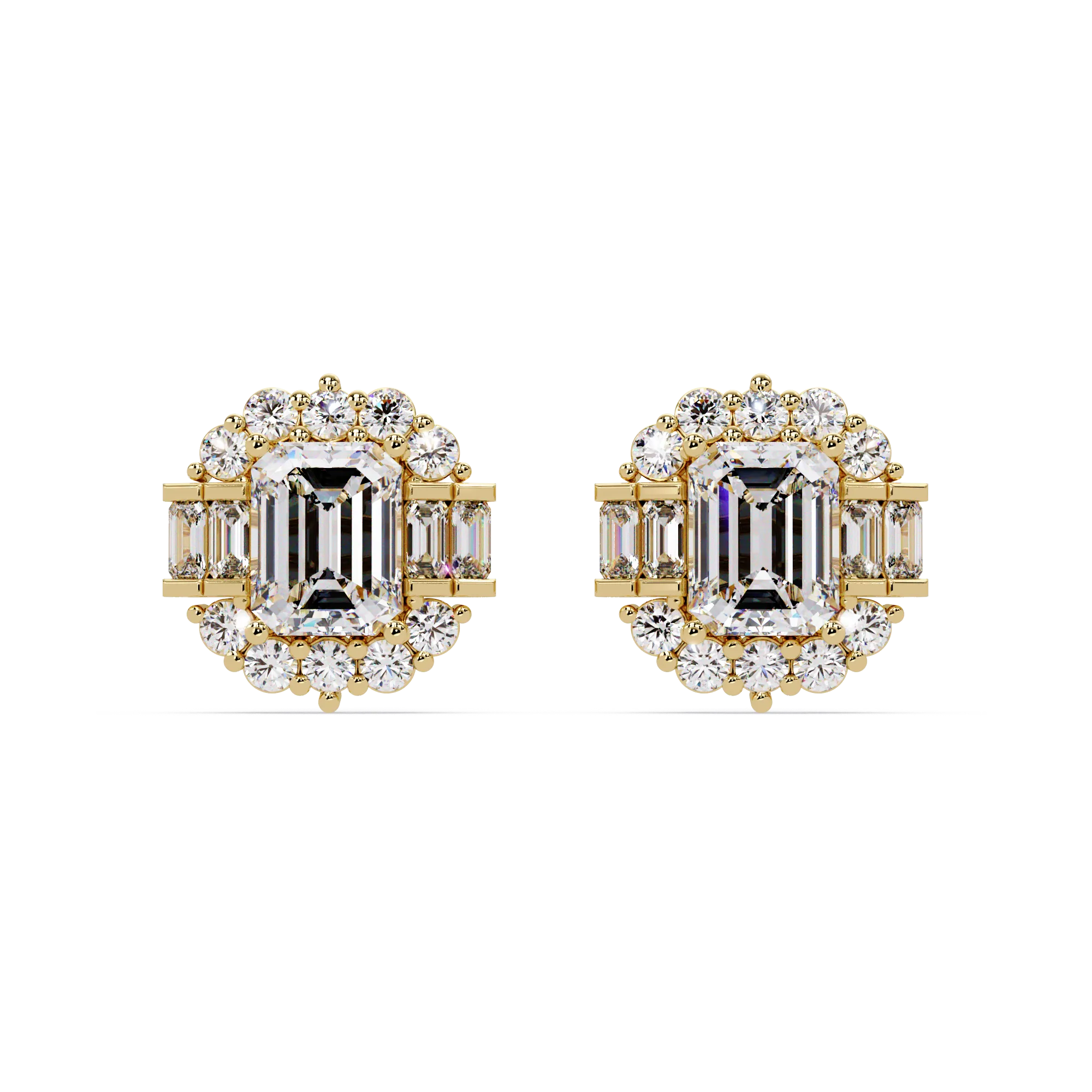 IGI Certified- 7 Ct. Lab Grown Diamond (VS/E-F) Art Deco Emerald-Cut Diamond Halo Earrings