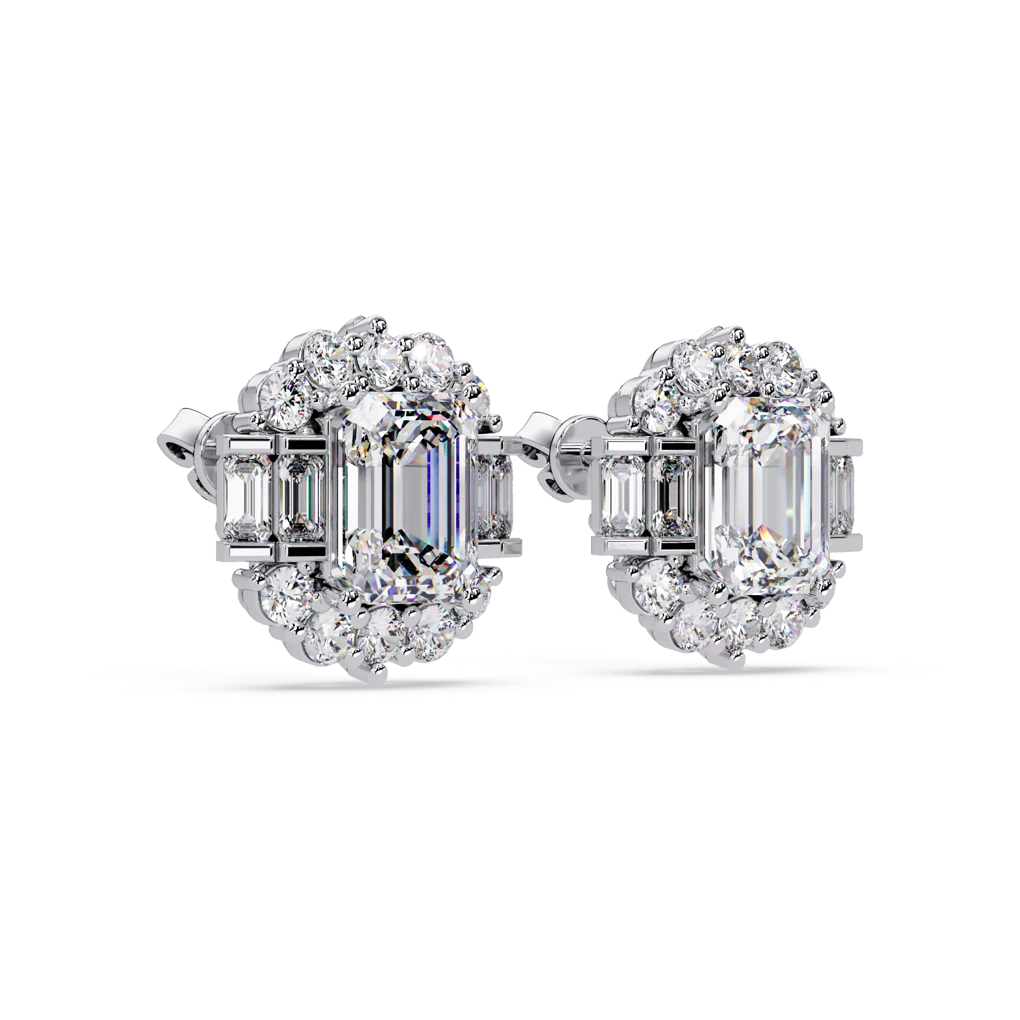 IGI Certified- 7 Ct. Lab Grown Diamond (VS/E-F) Art Deco Emerald-Cut Diamond Halo Earrings