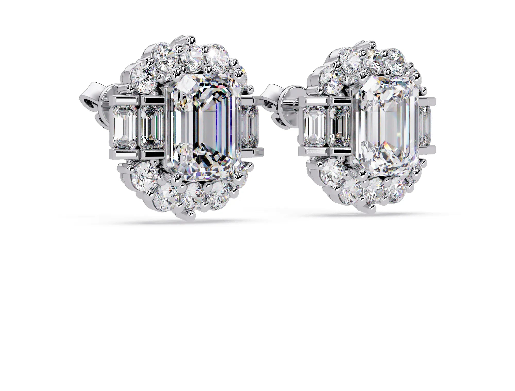 IGI Certified- 7 Ct. Lab Grown Diamond (VS/E-F) Art Deco Emerald-Cut Diamond Halo Earrings