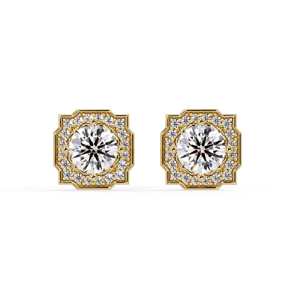 IGI Certified- 1 Ct. Lab Grown Diamond (VS/E-F) Cushion-Shape Diamond Halo Stud Earrings
