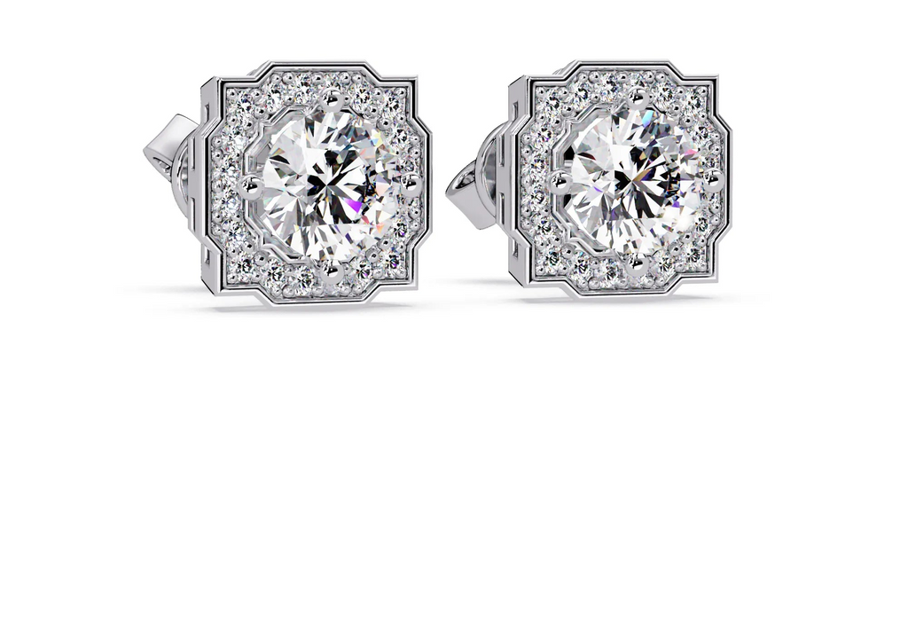 IGI Certified- 1 Ct. Lab Grown Diamond (VS/E-F) Cushion-Shape Diamond Halo Stud Earrings