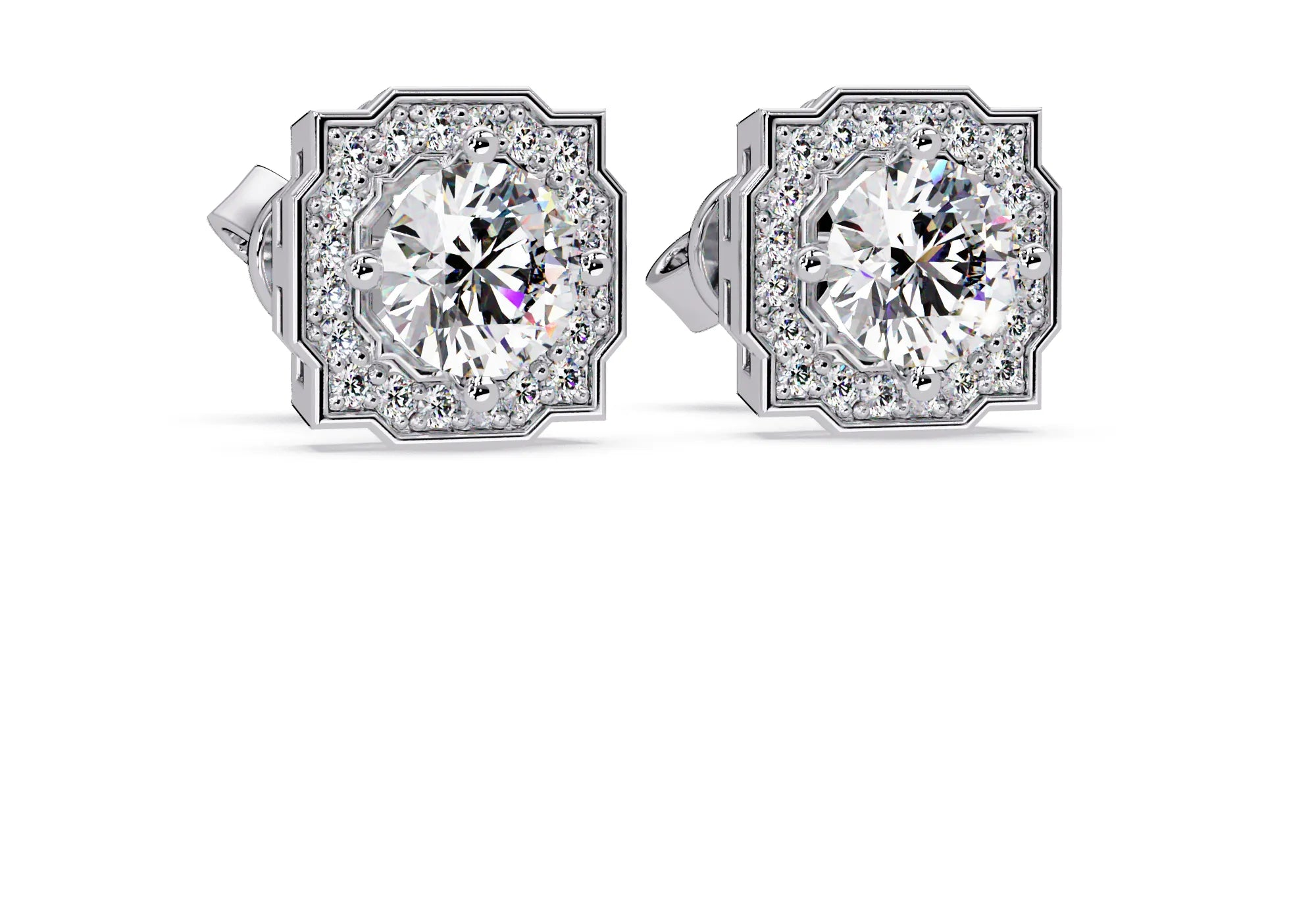 IGI Certified- 1 Ct. Lab Grown Diamond (VS/E-F) Cushion-Shape Diamond Halo Stud Earrings