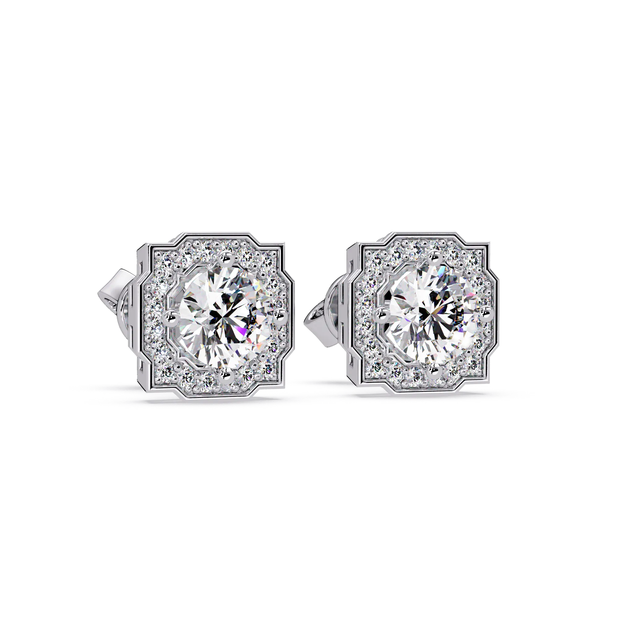 IGI Certified- 1 Ct. Lab Grown Diamond (VS/E-F) Cushion-Shape Diamond Halo Stud Earrings