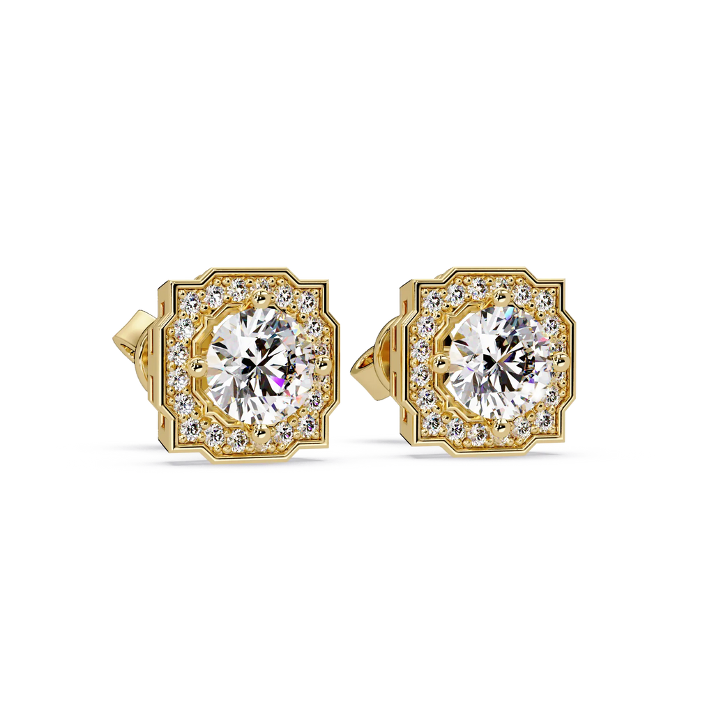 IGI Certified- 1 Ct. Lab Grown Diamond (VS/E-F) Cushion-Shape Diamond Halo Stud Earrings