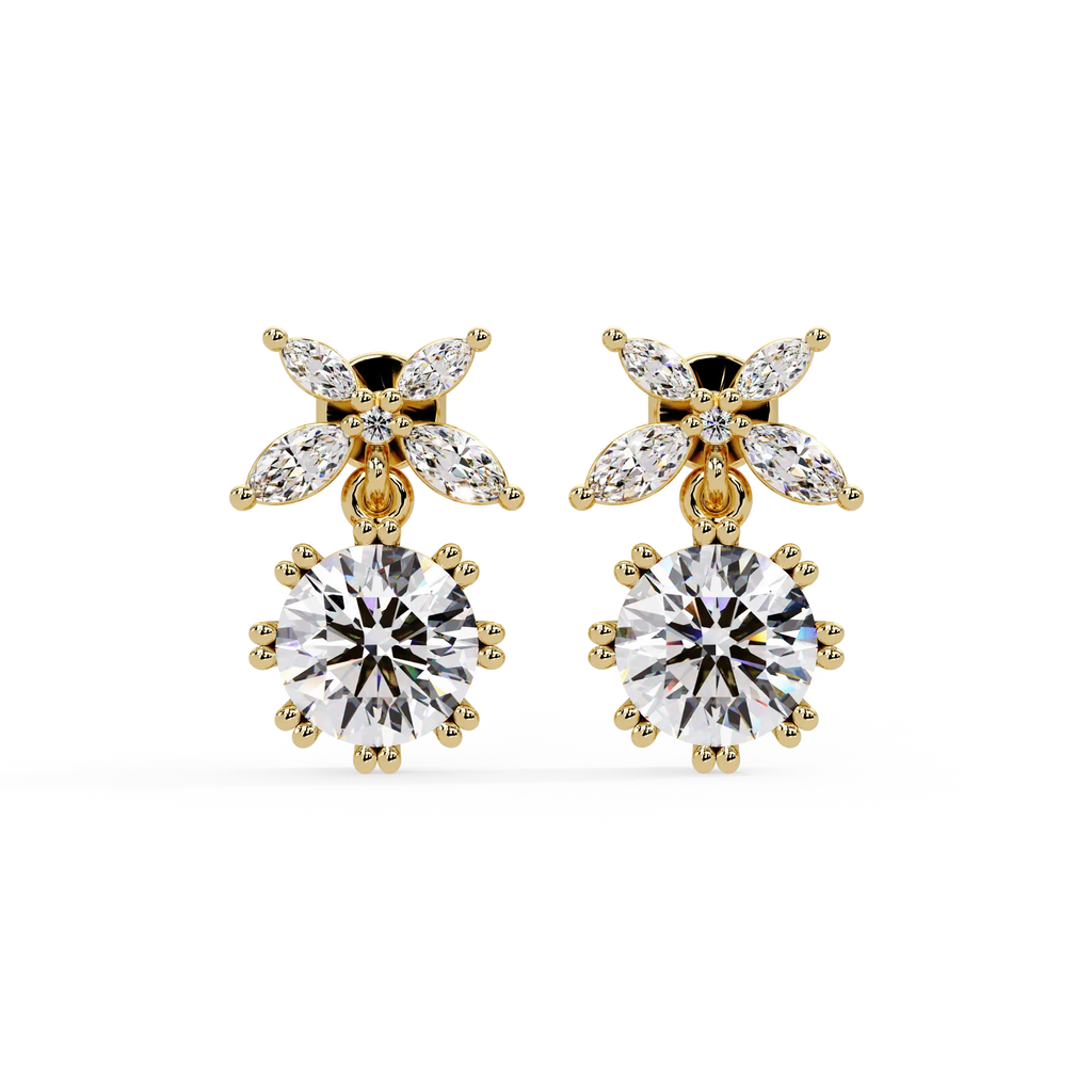 IGI Certified- 2.25 Ct. Lab Grown Diamond (VS/E-F) Sparkling Floral Diamond Drop Earrings