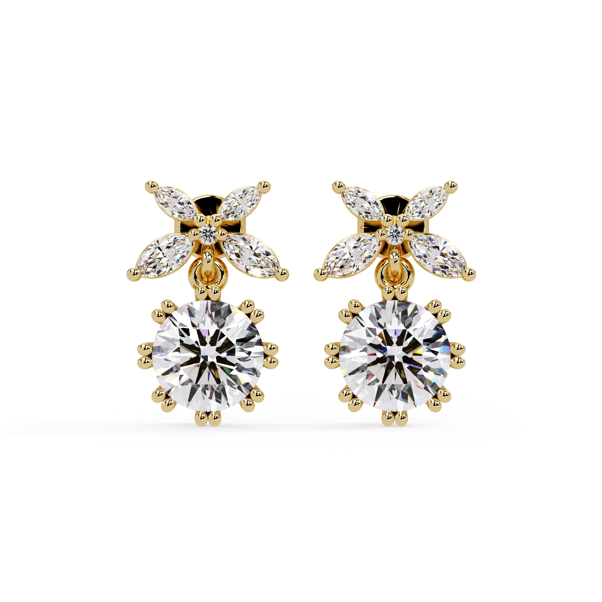IGI Certified- 2.25 Ct. Lab Grown Diamond (VS/E-F) Sparkling Floral Diamond Drop Earrings