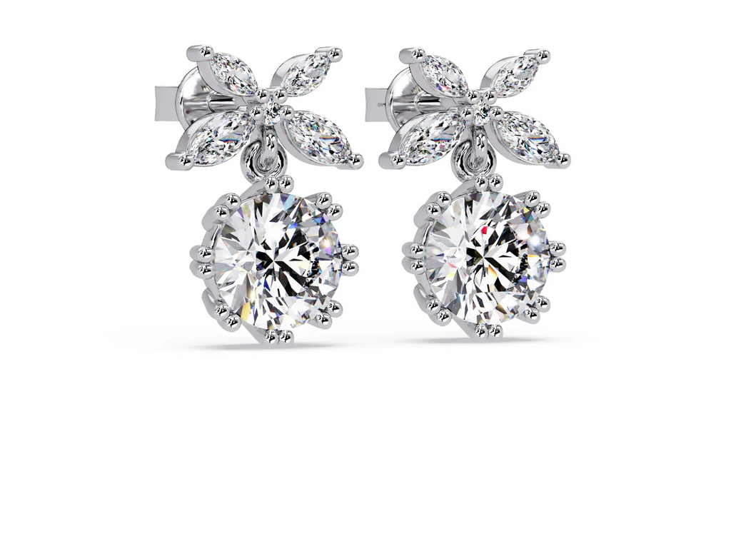 IGI Certified- 2.25 Ct. Lab Grown Diamond (VS/E-F) Sparkling Floral Diamond Drop Earrings