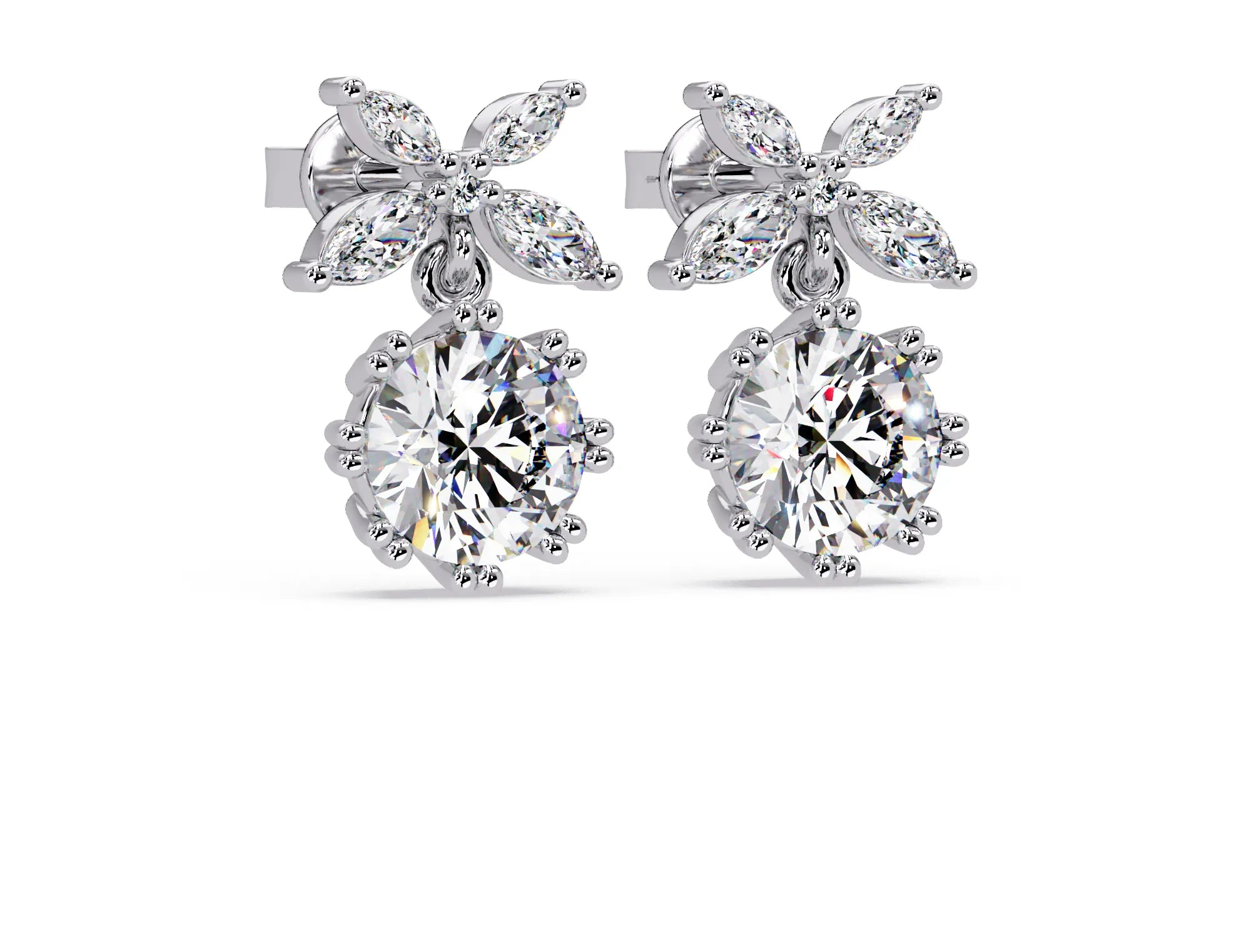 IGI Certified- 2.25 Ct. Lab Grown Diamond (VS/E-F) Sparkling Floral Diamond Drop Earrings