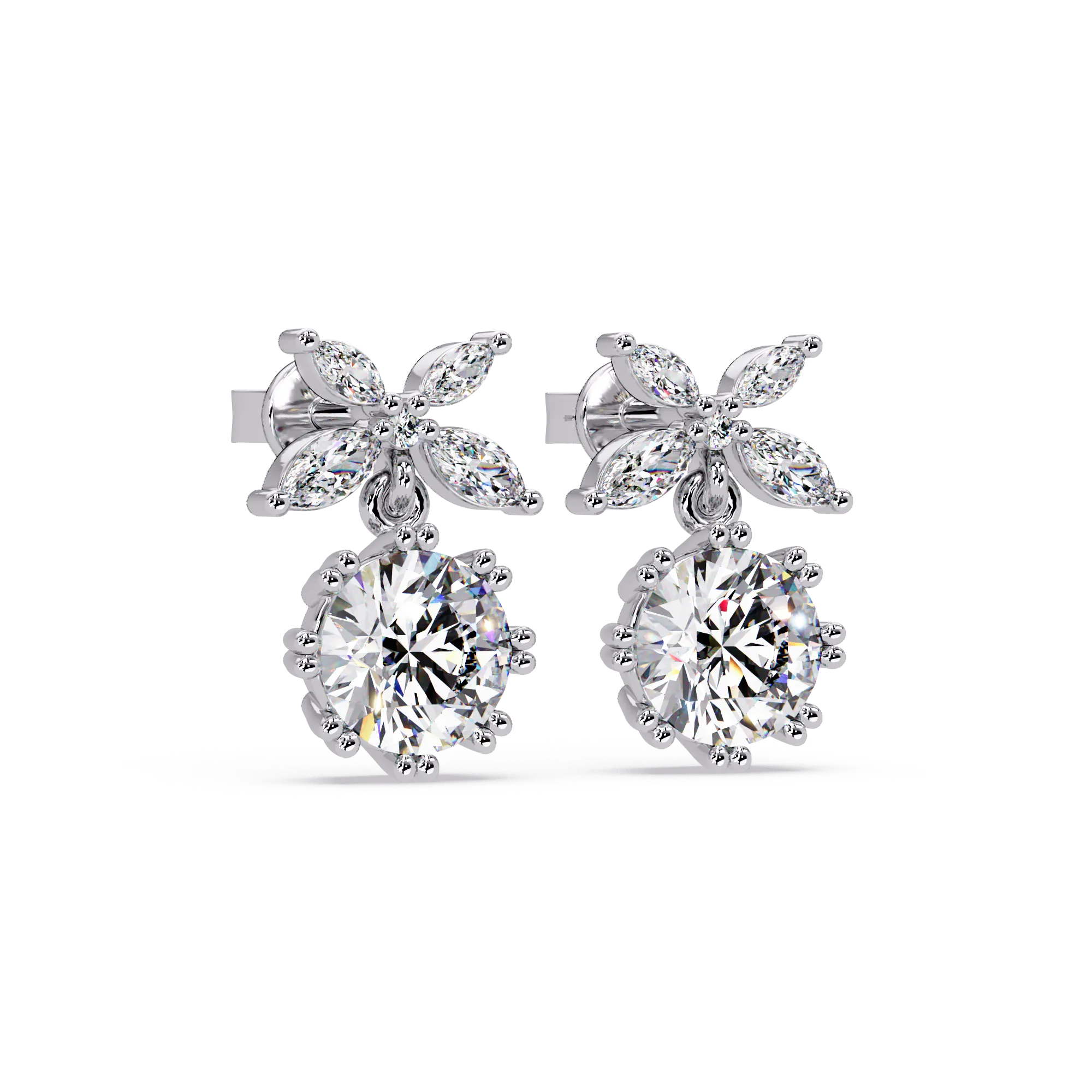 IGI Certified- 2.25 Ct. Lab Grown Diamond (VS/E-F) Sparkling Floral Diamond Drop Earrings