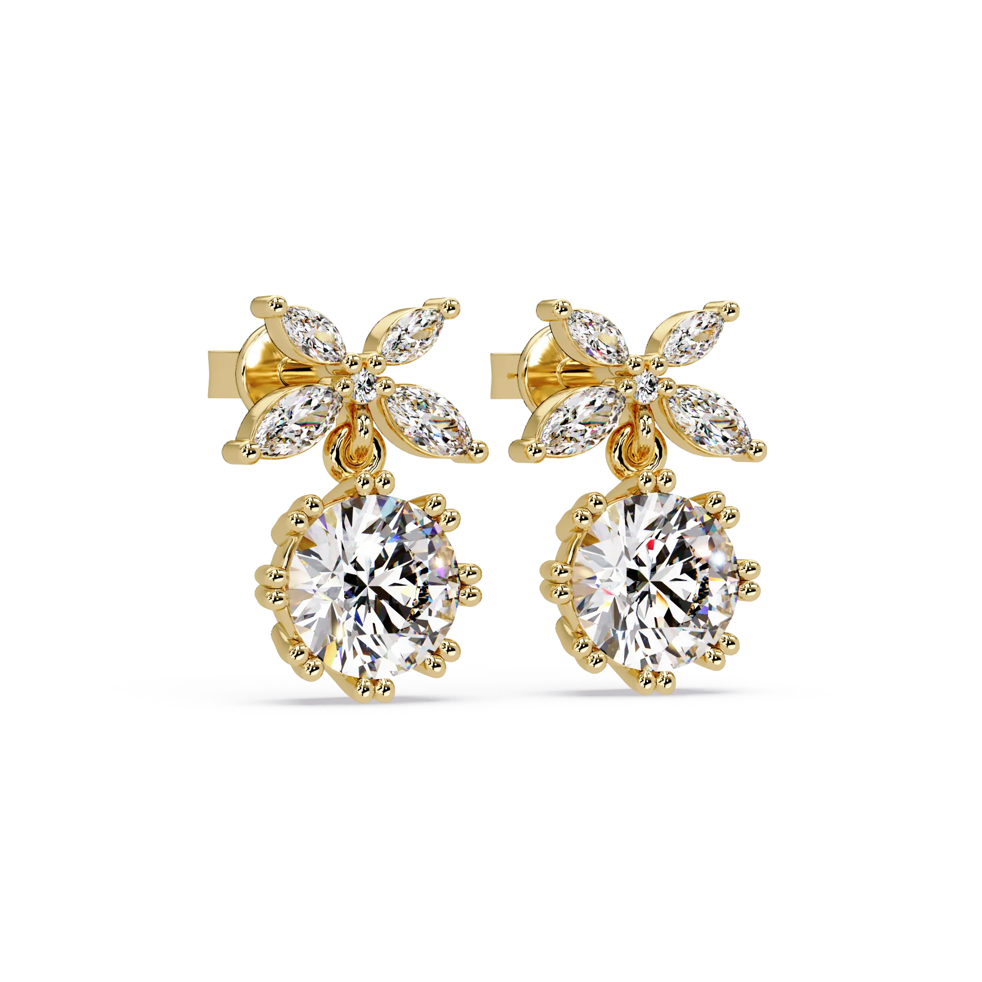 IGI Certified- 2.25 Ct. Lab Grown Diamond (VS/E-F) Sparkling Floral Diamond Drop Earrings