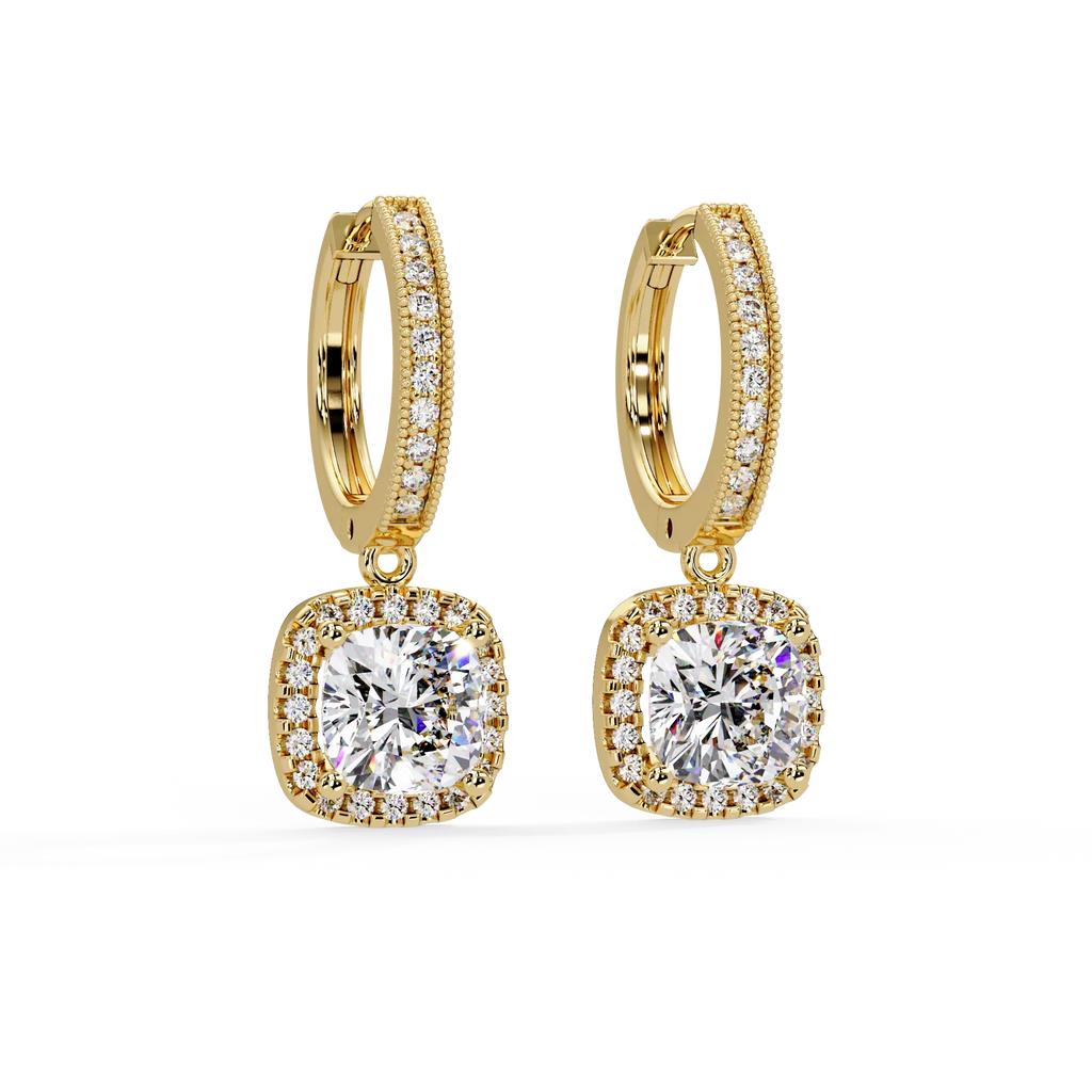 IGI Certified- 4 Ct. Lab Grown Diamond (VS/E-F) Dazzling Diamond Halo Cushion Drop Earrings