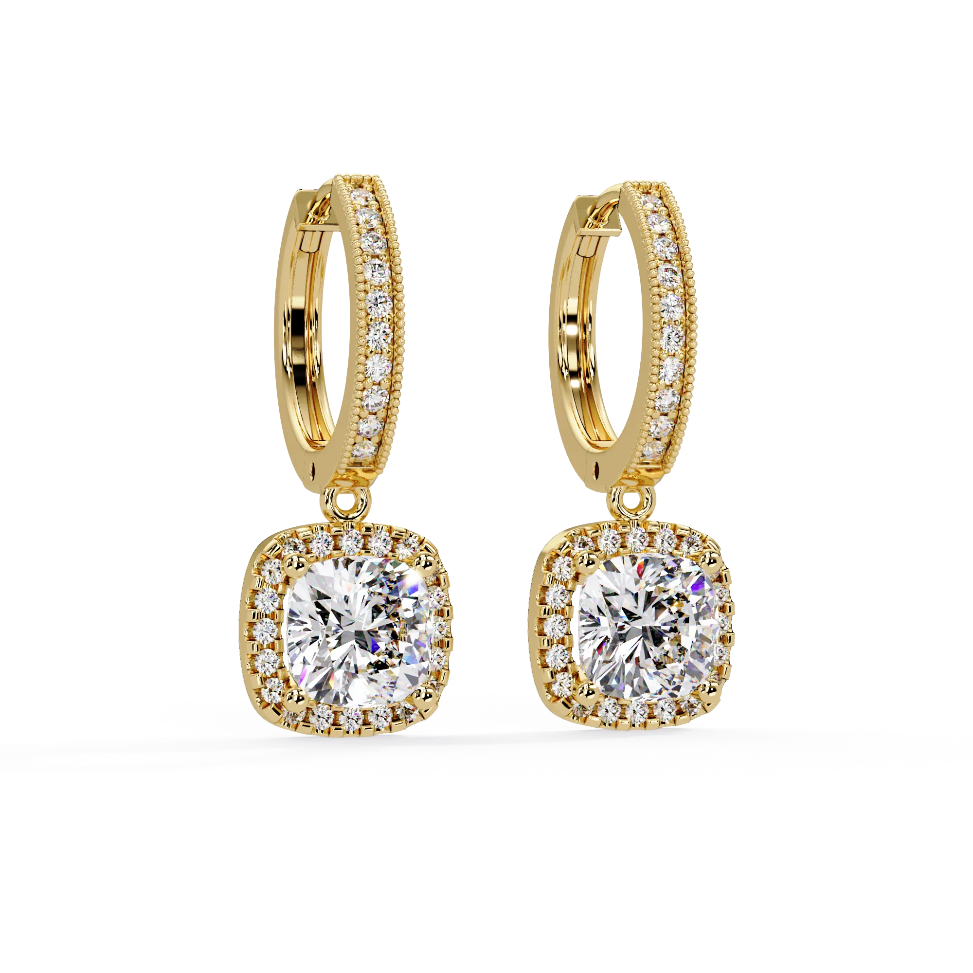 IGI Certified- 4 Ct. Lab Grown Diamond (VS/E-F) Dazzling Diamond Halo Cushion Drop Earrings