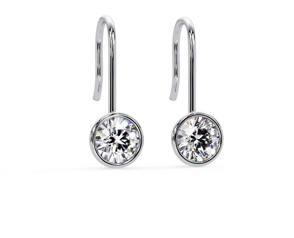 IGI Certified- 1.25 Ct. Lab Grown Diamond (VS/E-F) Elegant Bezel-Set Diamond Fish Hook Earring