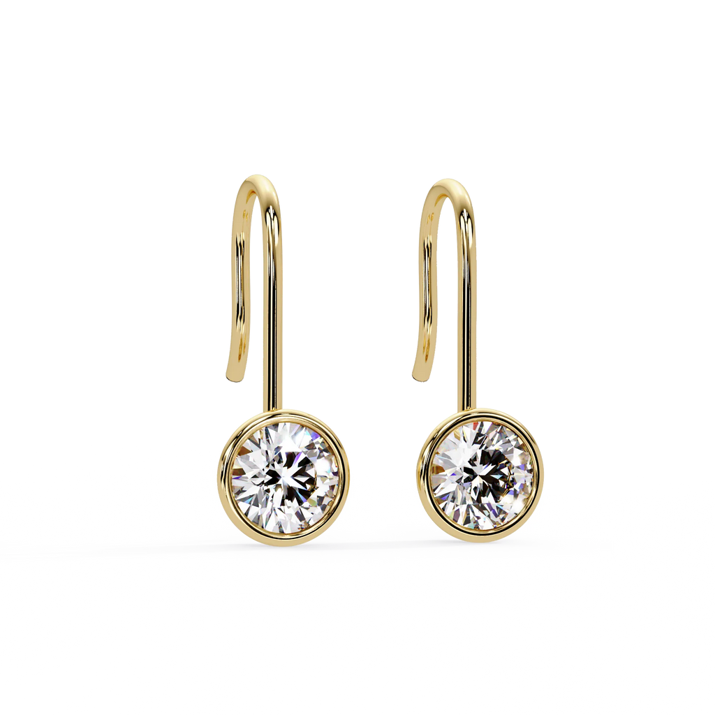 IGI Certified- 1.25 Ct. Lab Grown Diamond (VS/E-F) Elegant Bezel-Set Diamond Fish Hook Earring