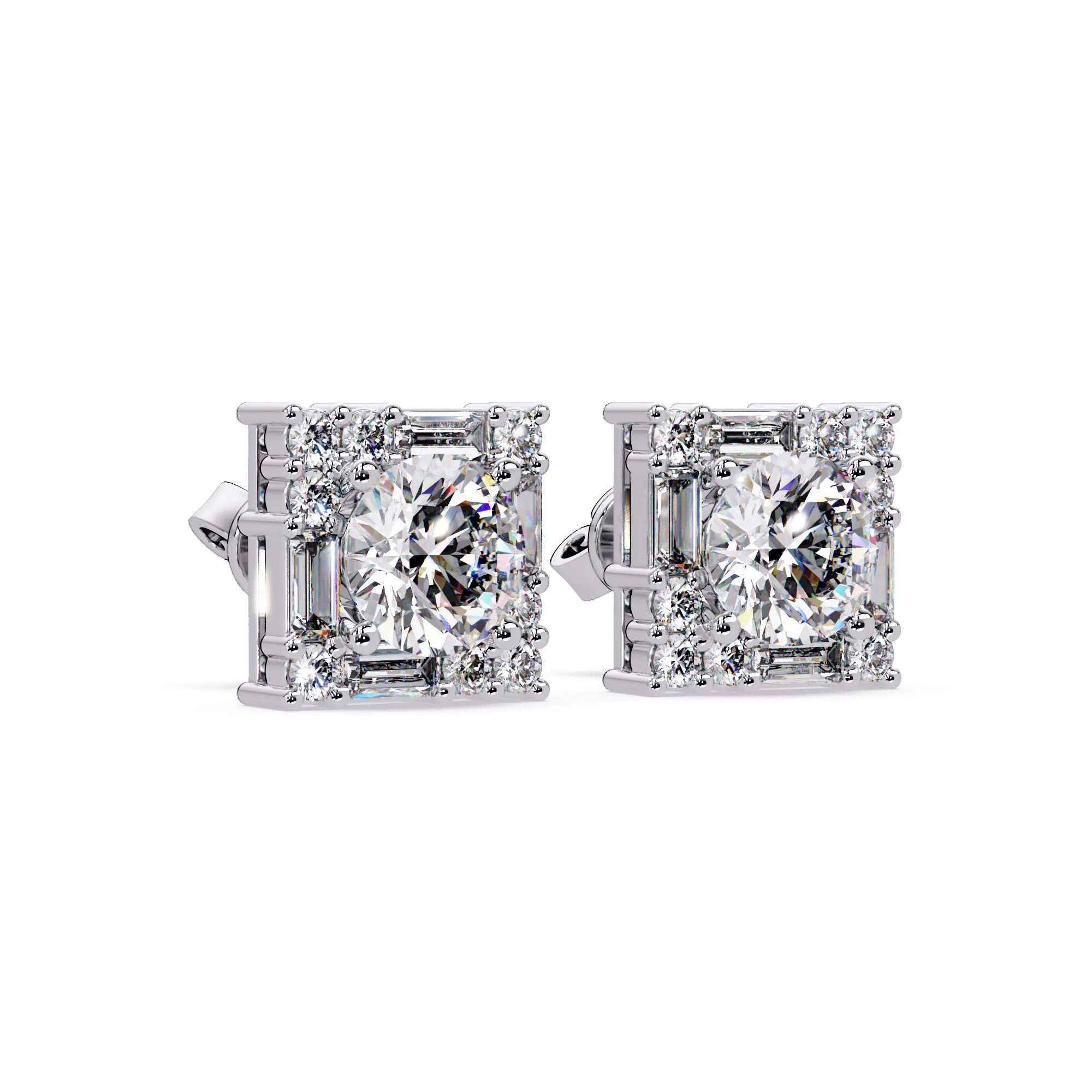 IGI Certified-3 Ct. Lab Grown Diamond (VS/E-F) Square Halo Diamond Stude Earring
